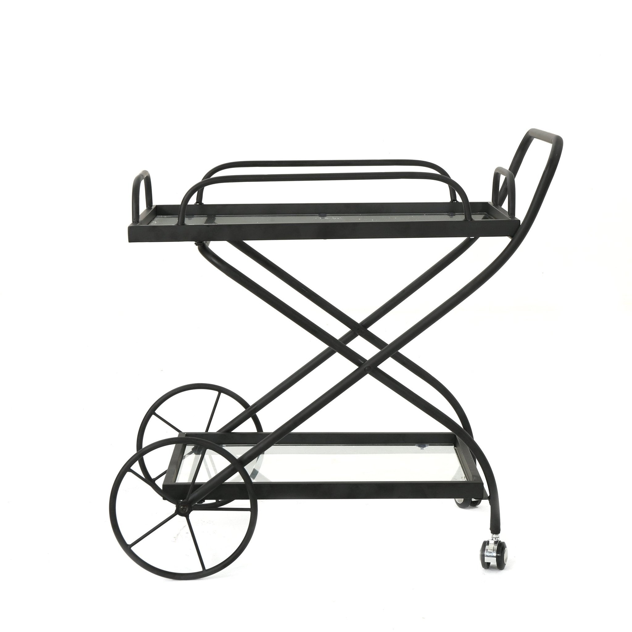 Allegro Outdoor Bar Cart with 2 Tempered Glass Shelves and Metal Frame - Bar Carts