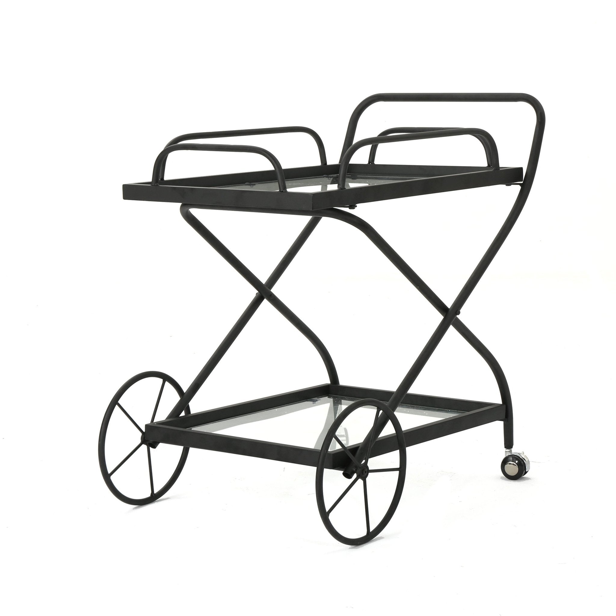 Allegro Outdoor Bar Cart with 2 Tempered Glass Shelves and Metal Frame - Bar Carts