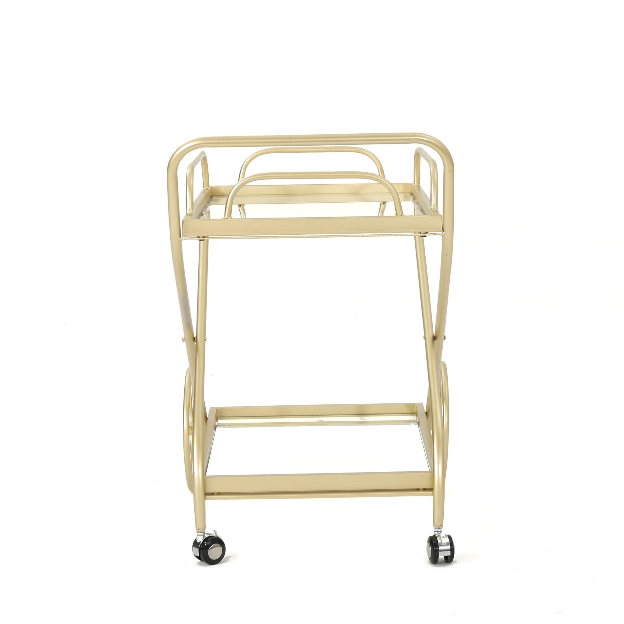 Allegro Outdoor Bar Cart with 2 Tempered Glass Shelves and Metal Frame - Bar Carts