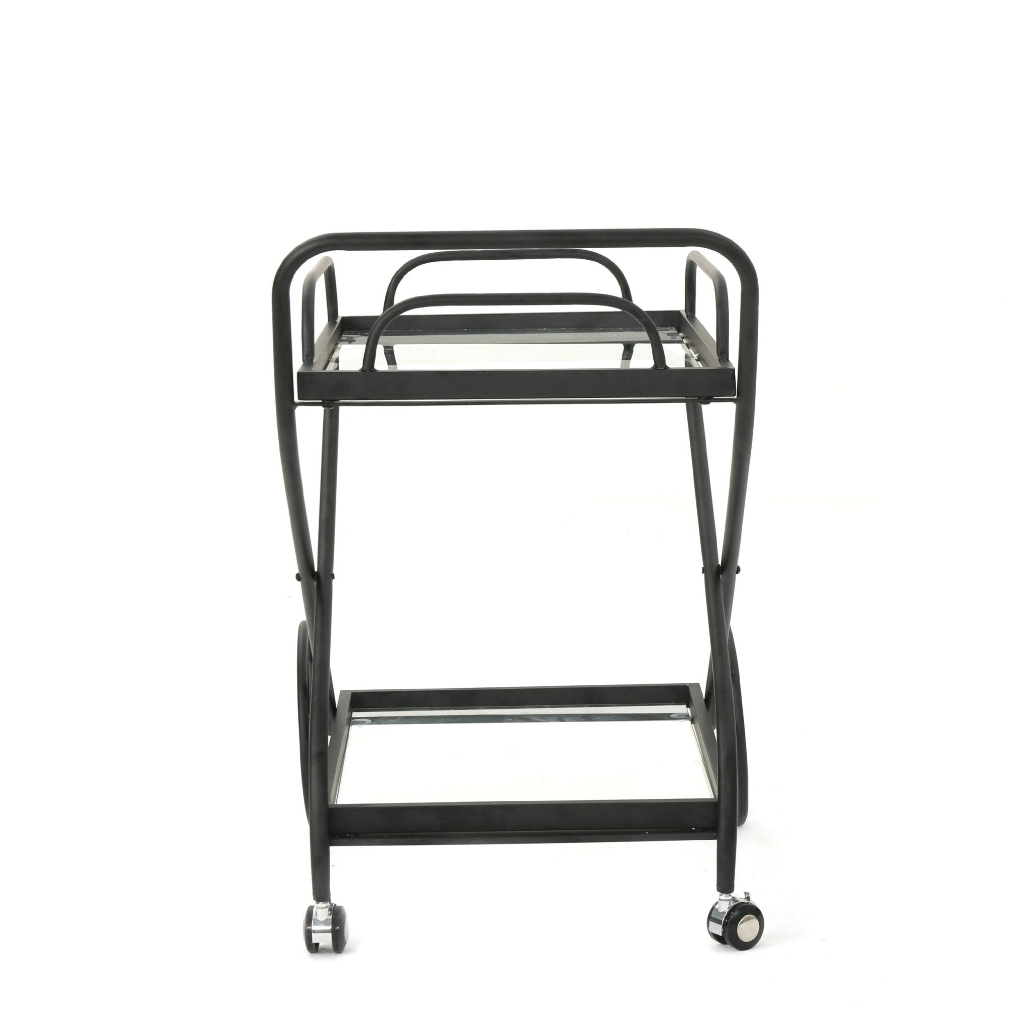 Allegro Outdoor Bar Cart with 2 Tempered Glass Shelves and Metal Frame - Bar Carts