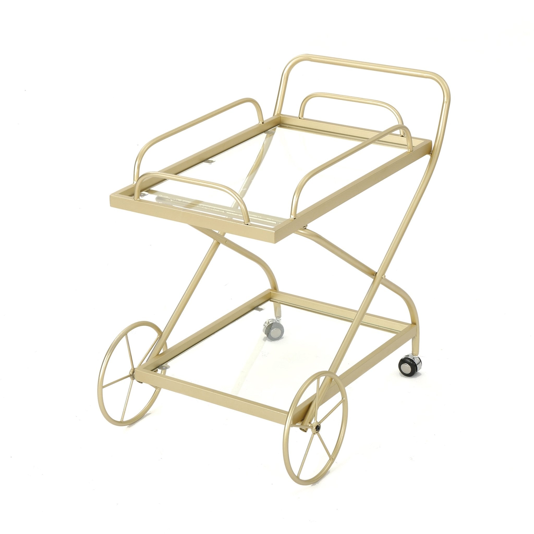 Allegro Outdoor Bar Cart with 2 Tempered Glass Shelves and Metal Frame - Bar Carts