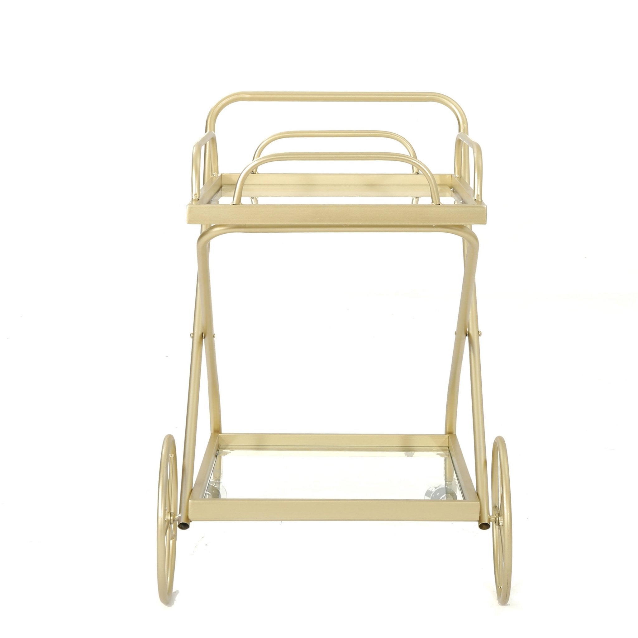 Allegro Outdoor Bar Cart with 2 Tempered Glass Shelves and Metal Frame - Bar Carts