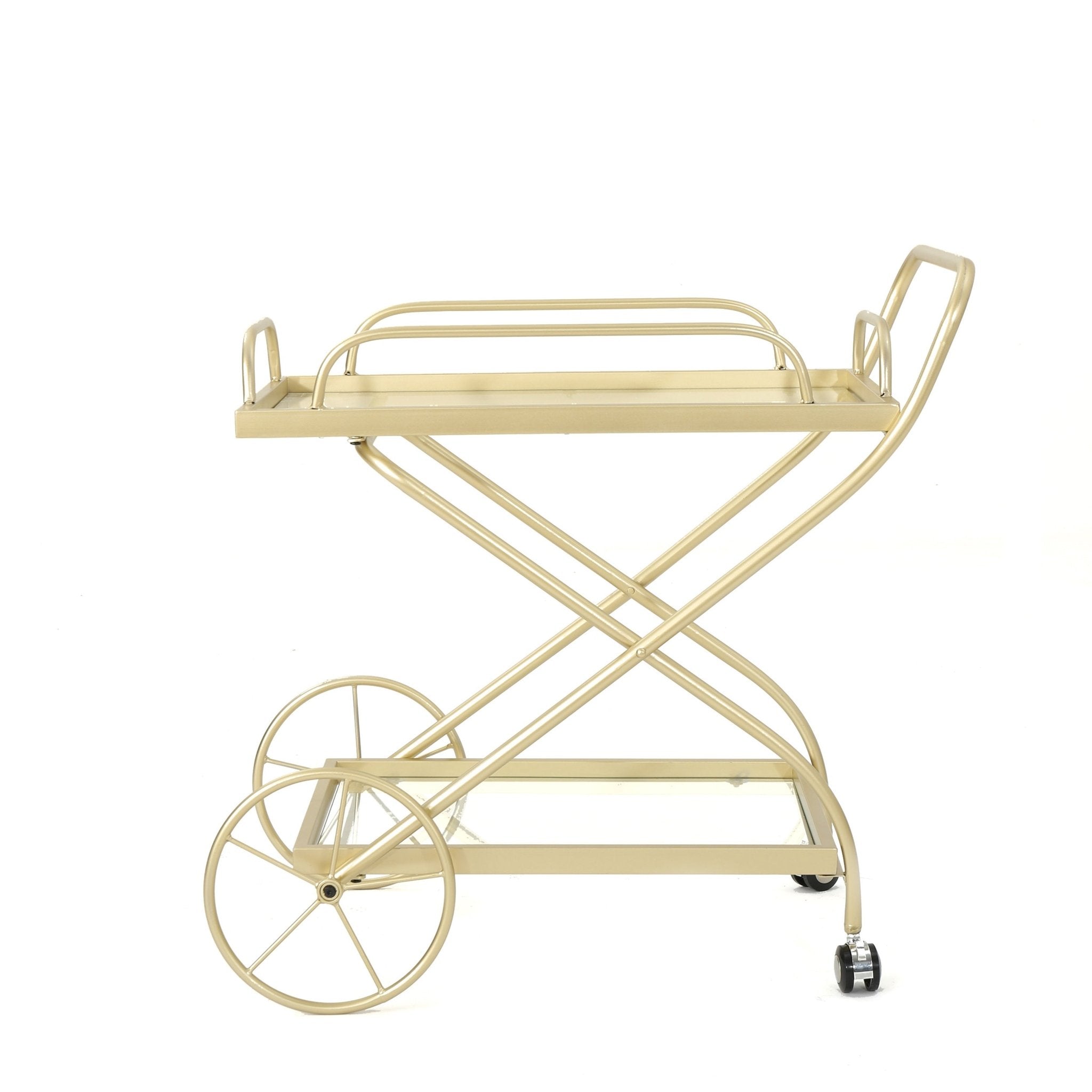 Allegro Outdoor Bar Cart with 2 Tempered Glass Shelves and Metal Frame - Bar Carts