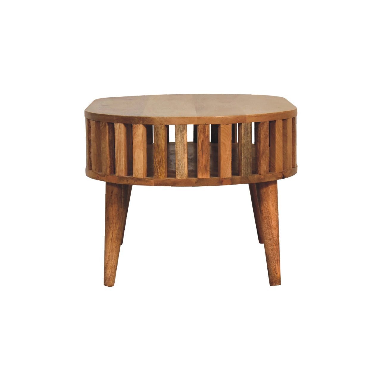 Alliance Oval Coffee Table with Open Shelf and Vertical Slats Side - Coffee Tables