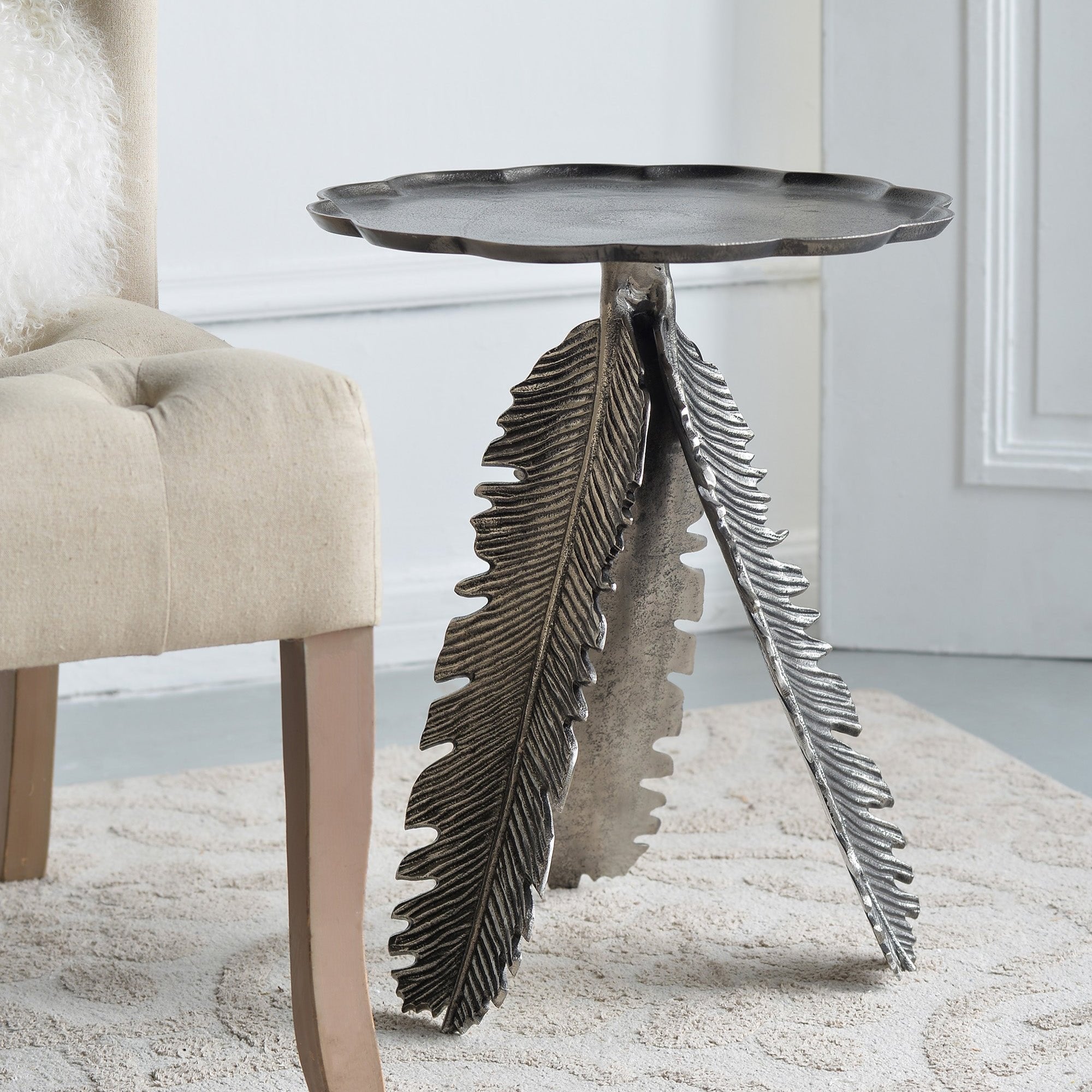 Aluminum Side Table with Leaf Design - Side Tables