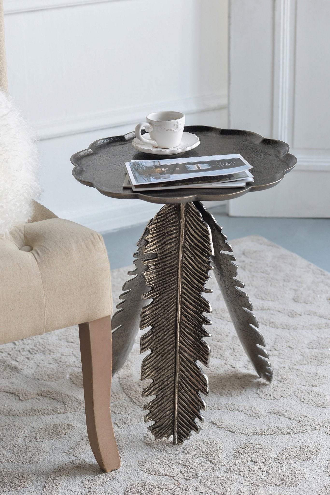 Aluminum Side Table with Leaf Design - Side Tables