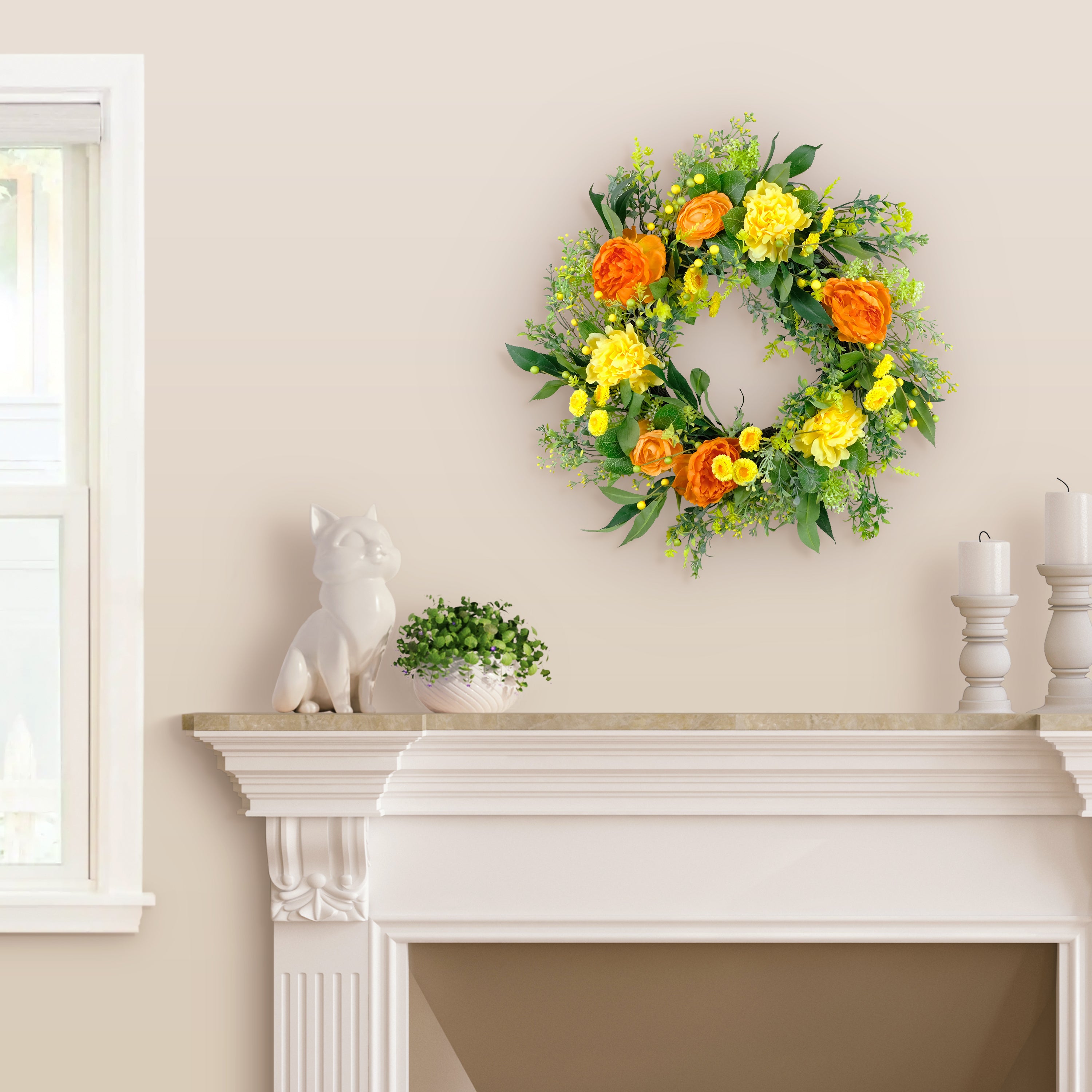24" Artificial Peony Floral Spring Wreath
