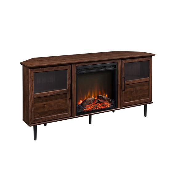 Angled-Side Fireplace Corner TV Stand - Fireplace