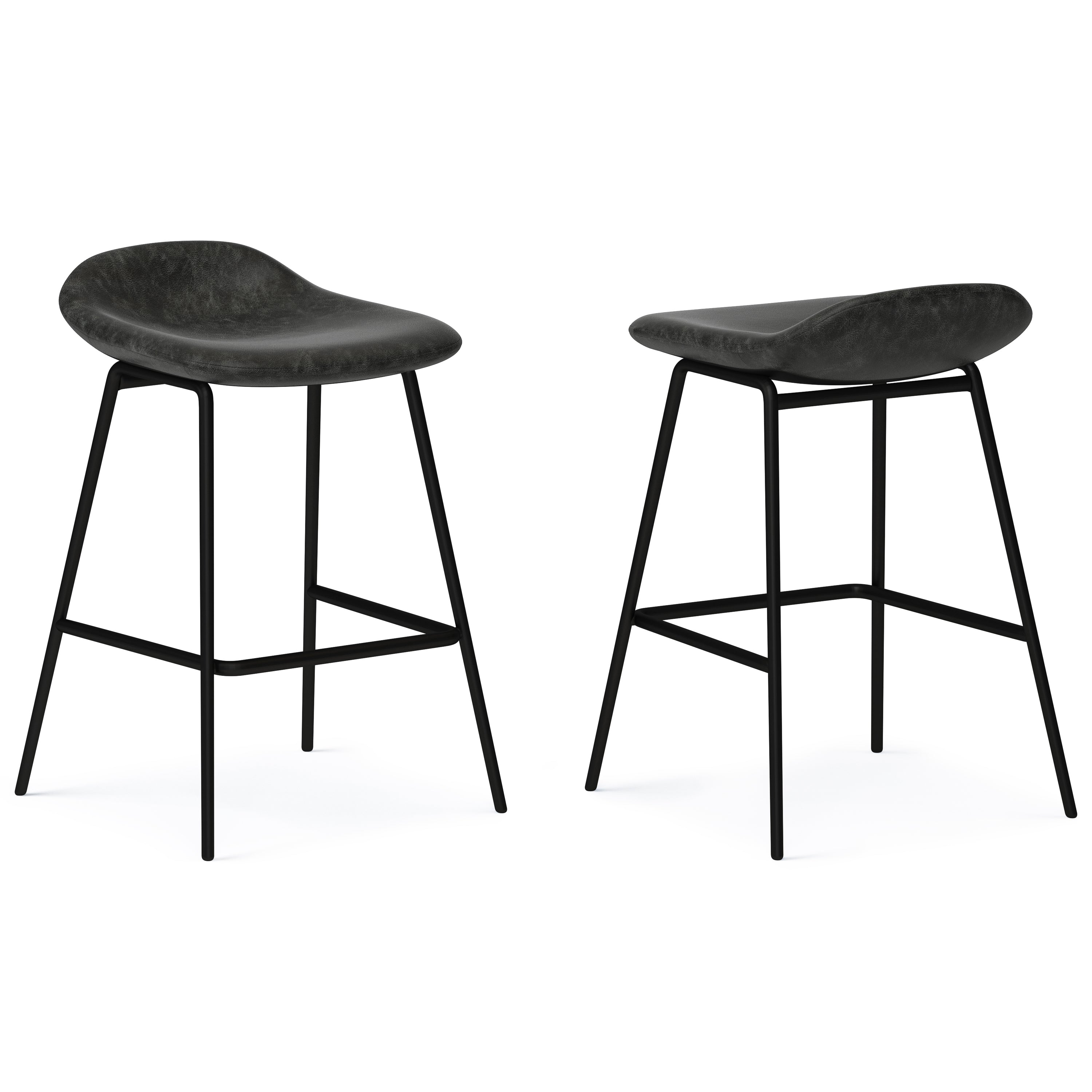 Horizons Faux Leather Stool with Padded Seat and Footrest, Set of 2