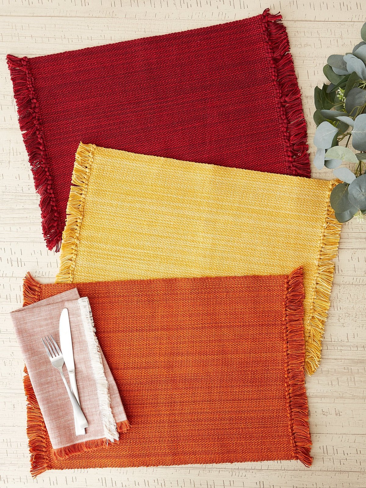 Apricot Variegated Fringe Placemats, Set Of 6 - Placemats