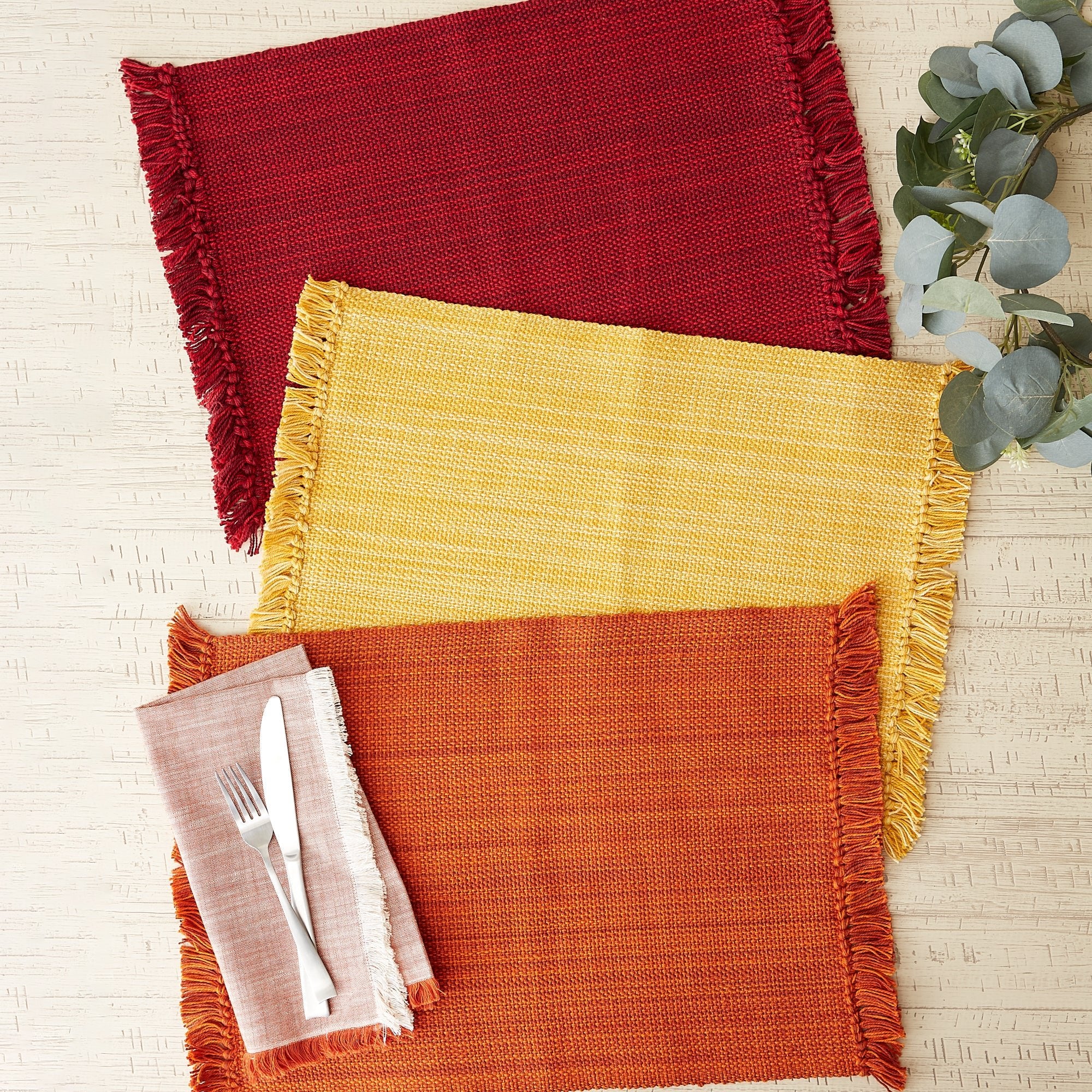 Apricot Variegated Fringe Placemats, Set Of 6 - Placemats