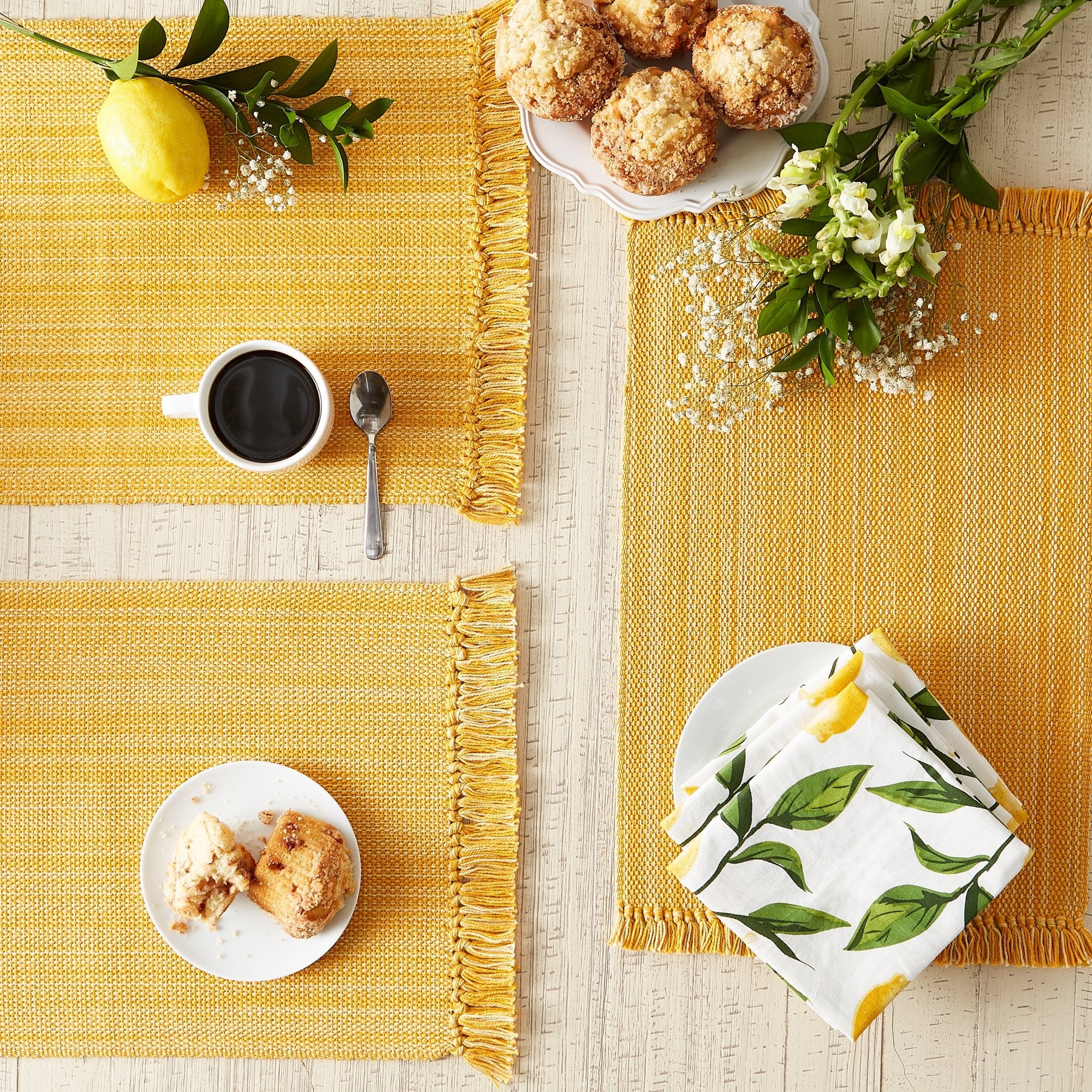 Apricot Variegated Fringe Placemats, Set Of 6 - Placemats