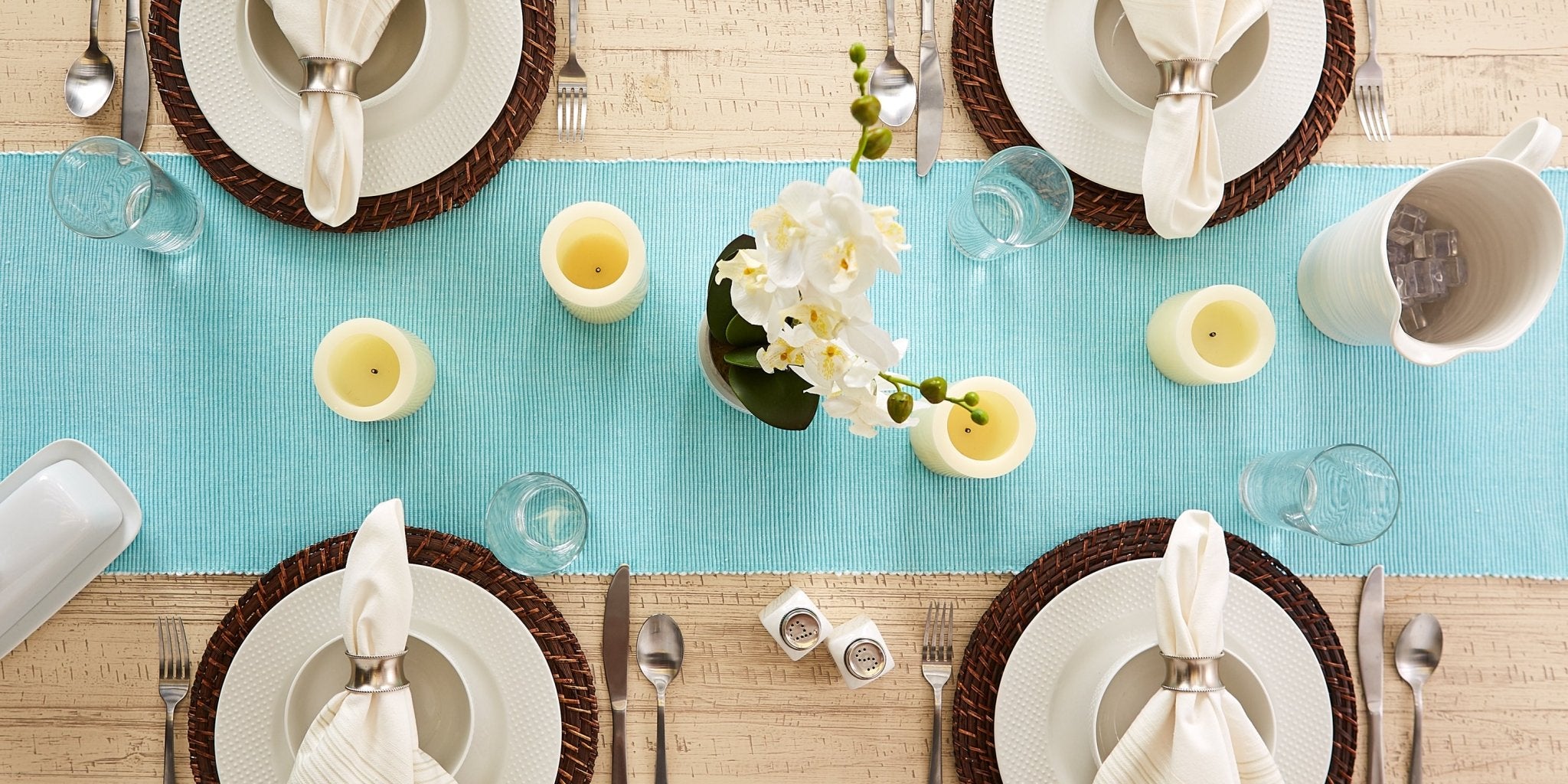 Aqua/White 2 - Tone Ribbed Table Runner 13X72 - Table Runners