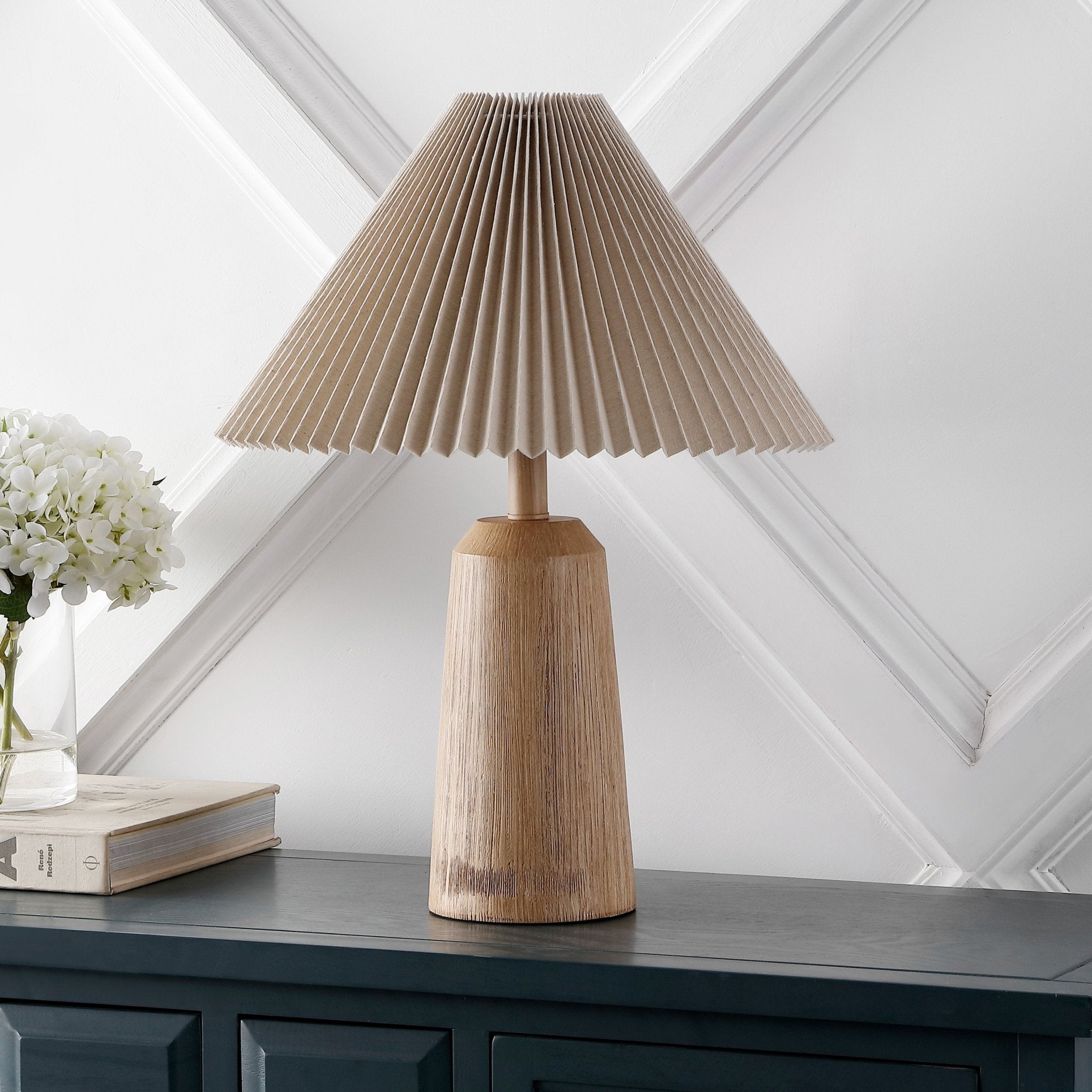 Arvid Rustic Scandinavian Resin/Iron Lighthouse LED Table Lamp with Pleated Shade - Table Lamps