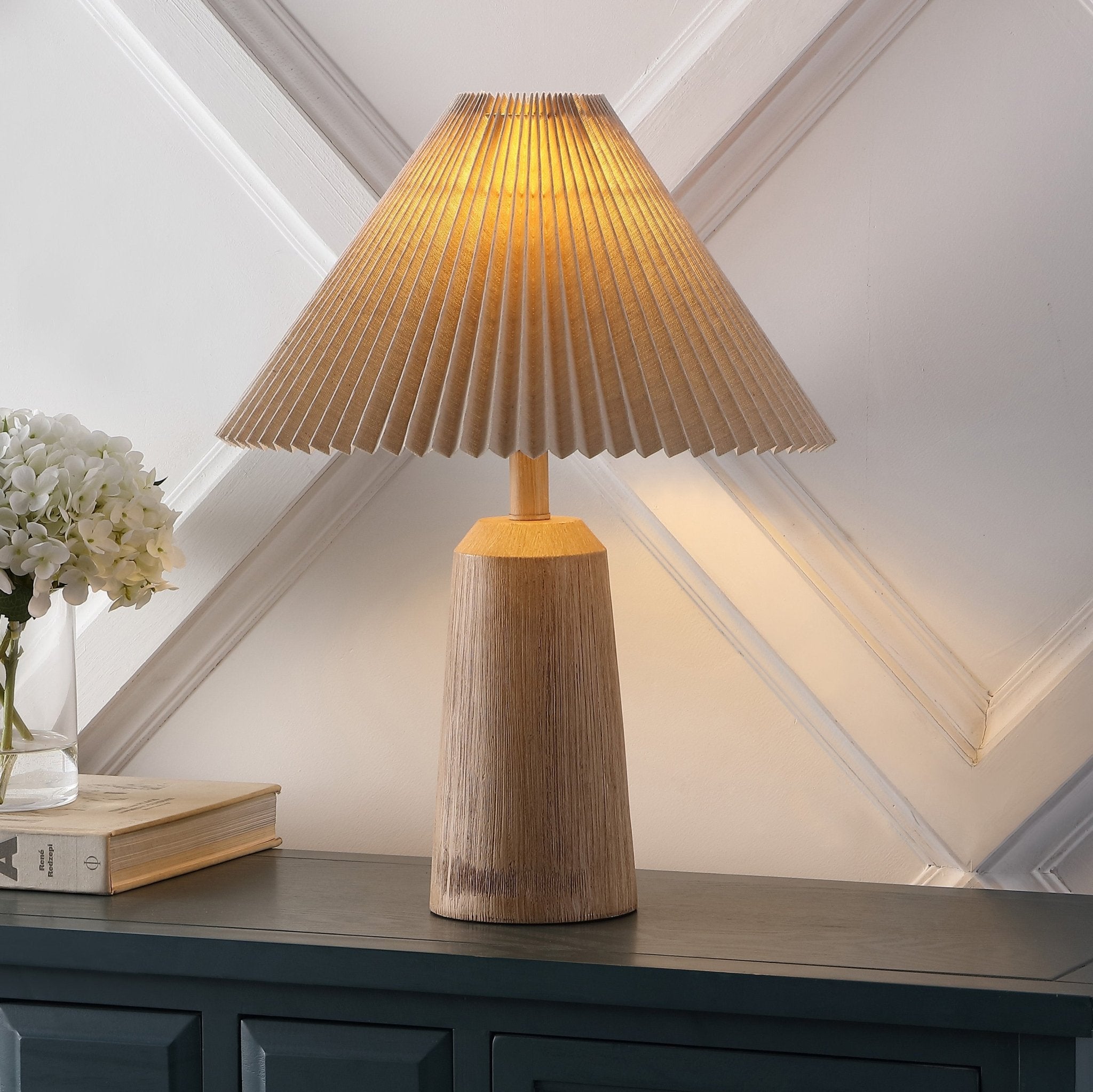 Arvid Rustic Scandinavian Resin/Iron Lighthouse LED Table Lamp with Pleated Shade - Table Lamps