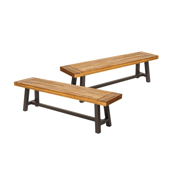 Aura Outdoor Bench with Slat Top and Metal Legs - Benches