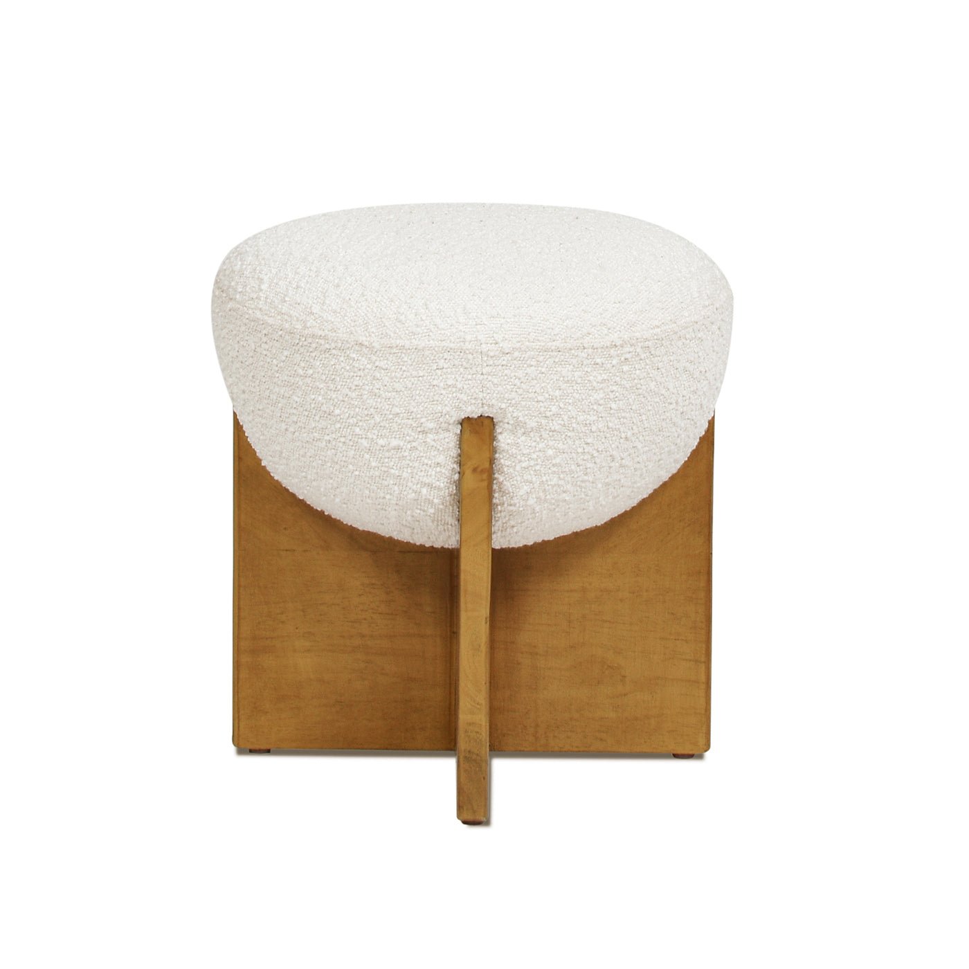 Aviation Round Upholstered Cocktail Ottoman with Natural Wood Base - Ottomans