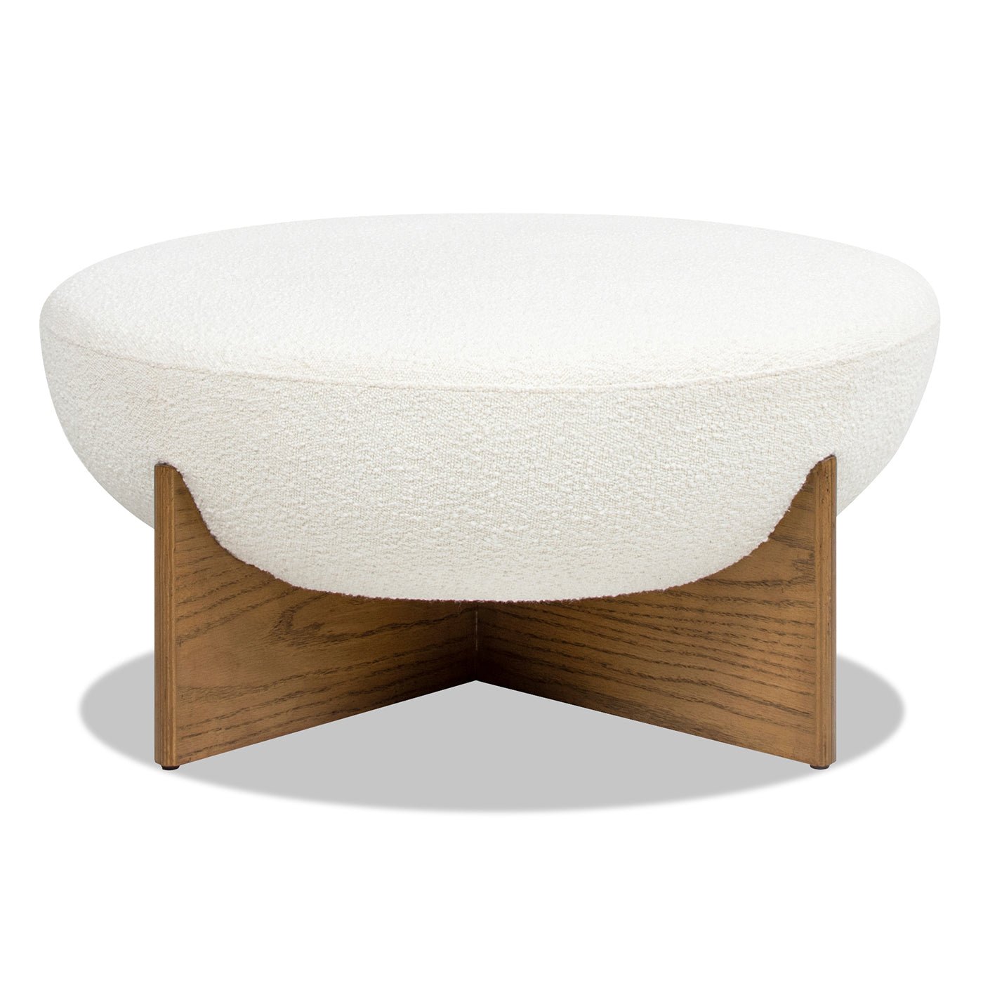 Aviation Round Upholstered Cocktail Ottoman with Natural Wood Base - Ottomans
