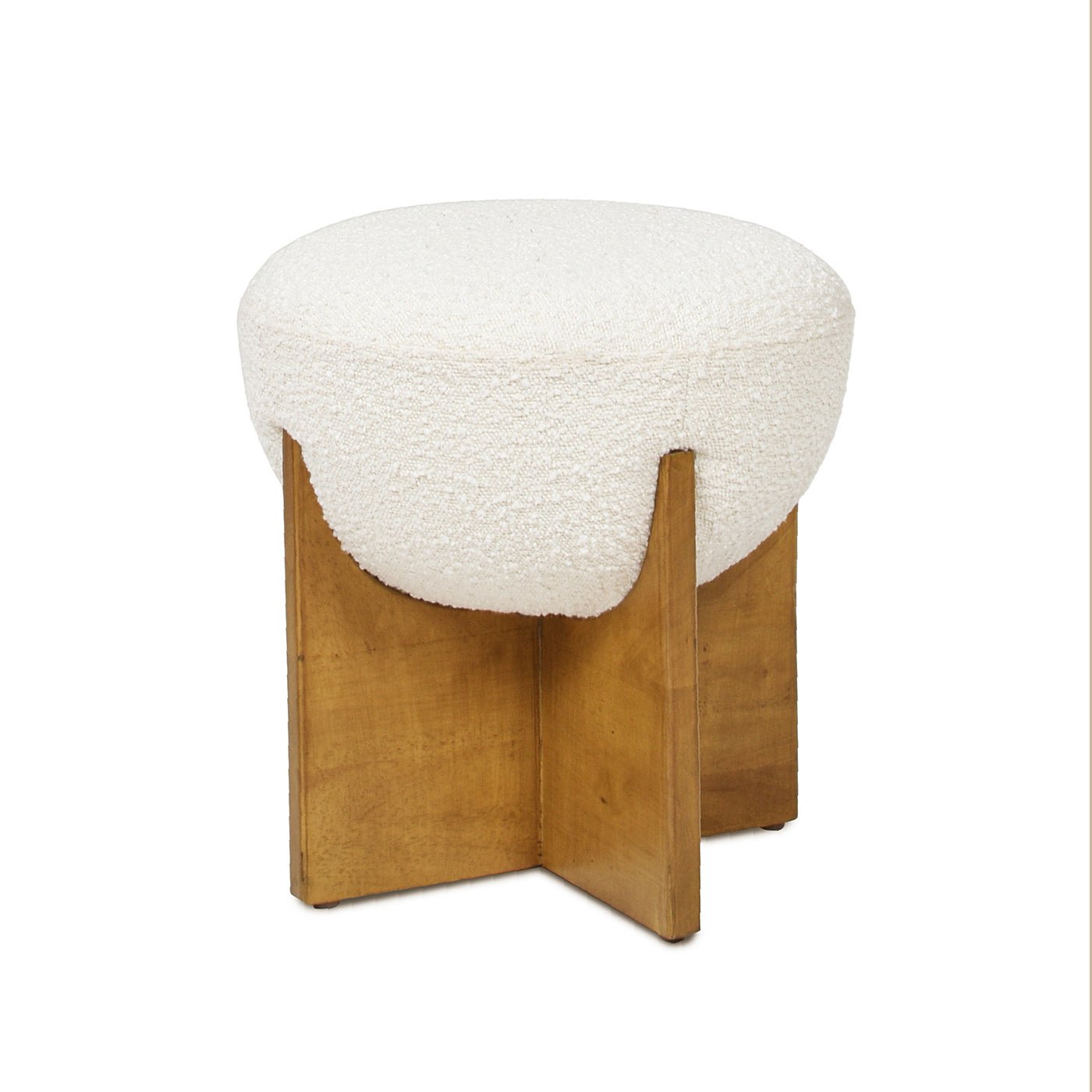 Aviation Round Upholstered Cocktail Ottoman with Natural Wood Base - Ottomans