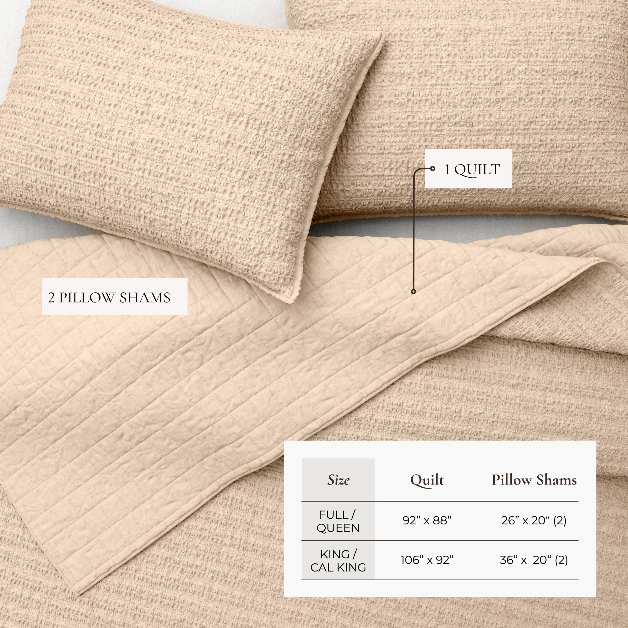 100% Cotton Garment Washed Honeycomb Waffle Quilt and Sham Set