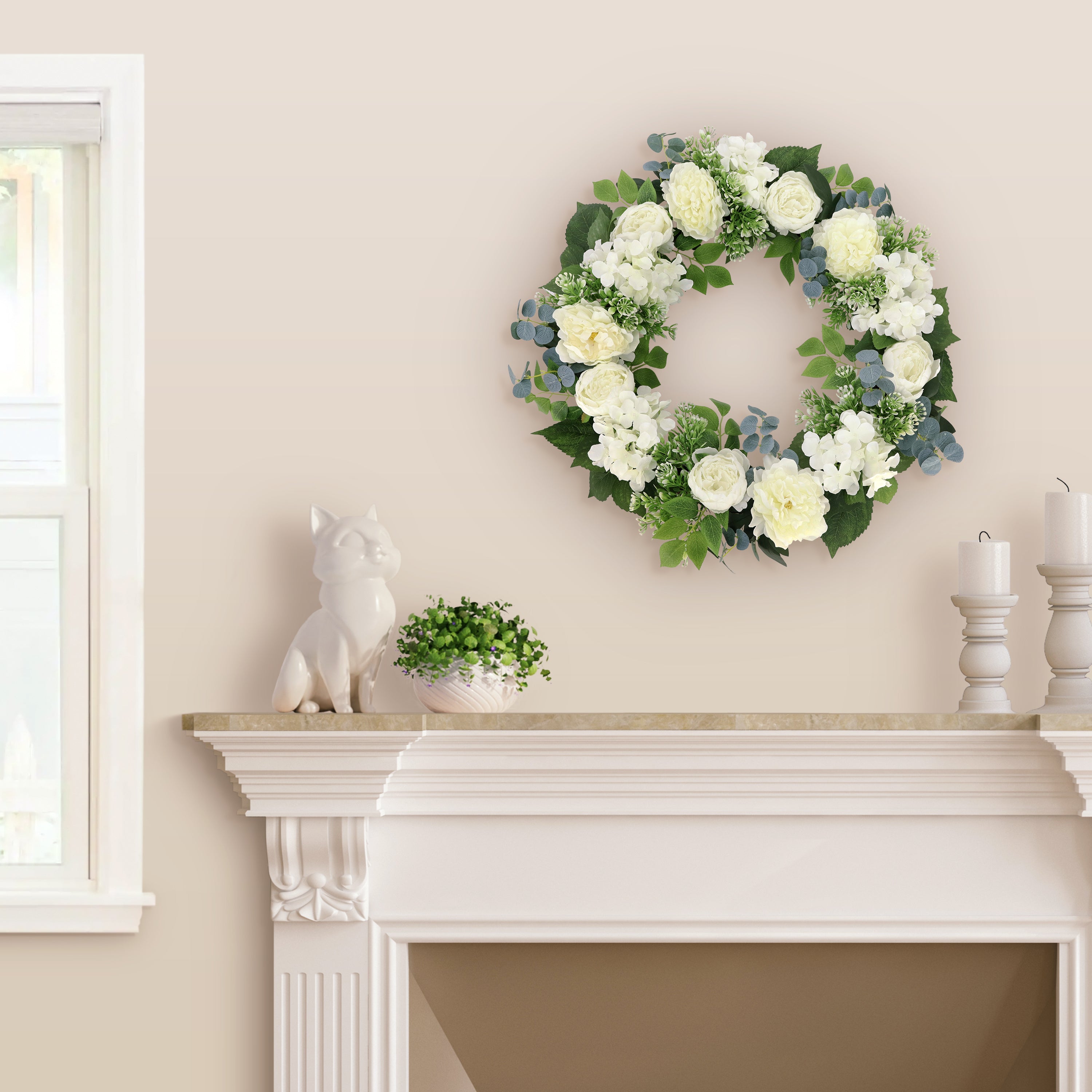 26" Artificial Peony Hydrangea & Rose Floral Spring Wreath