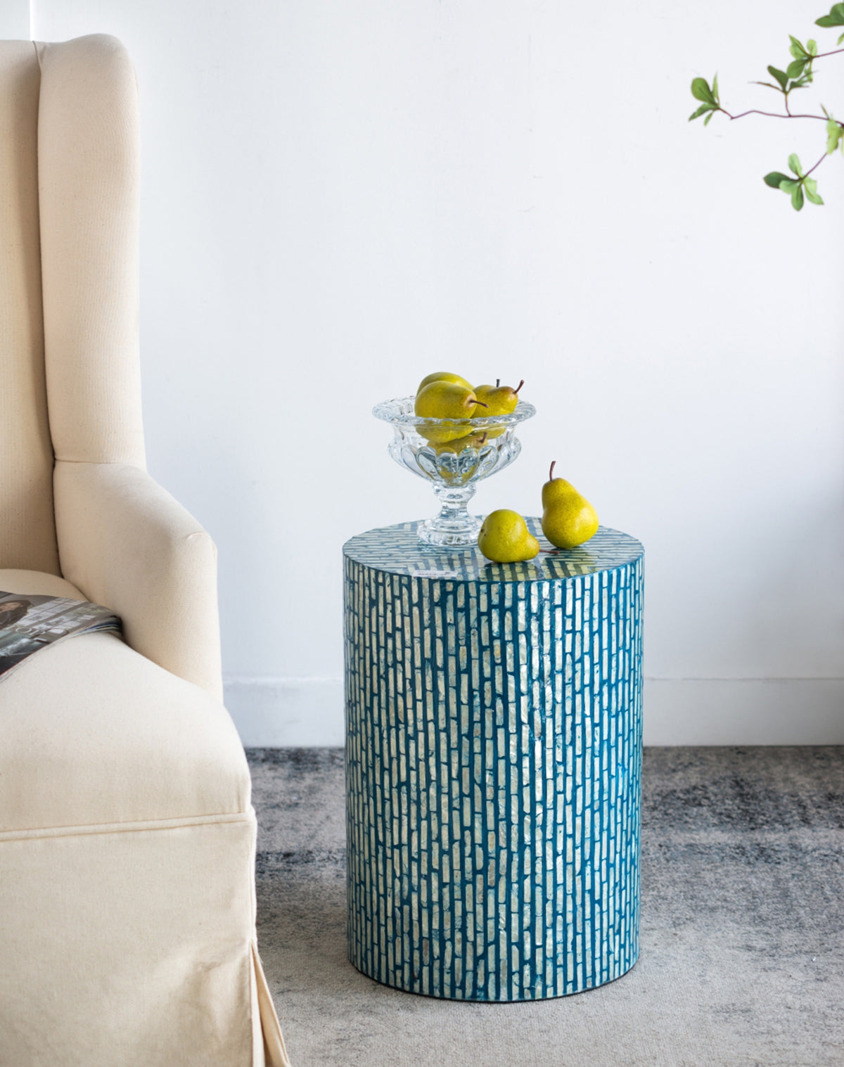 Blue Capiz Accent Stool/Table