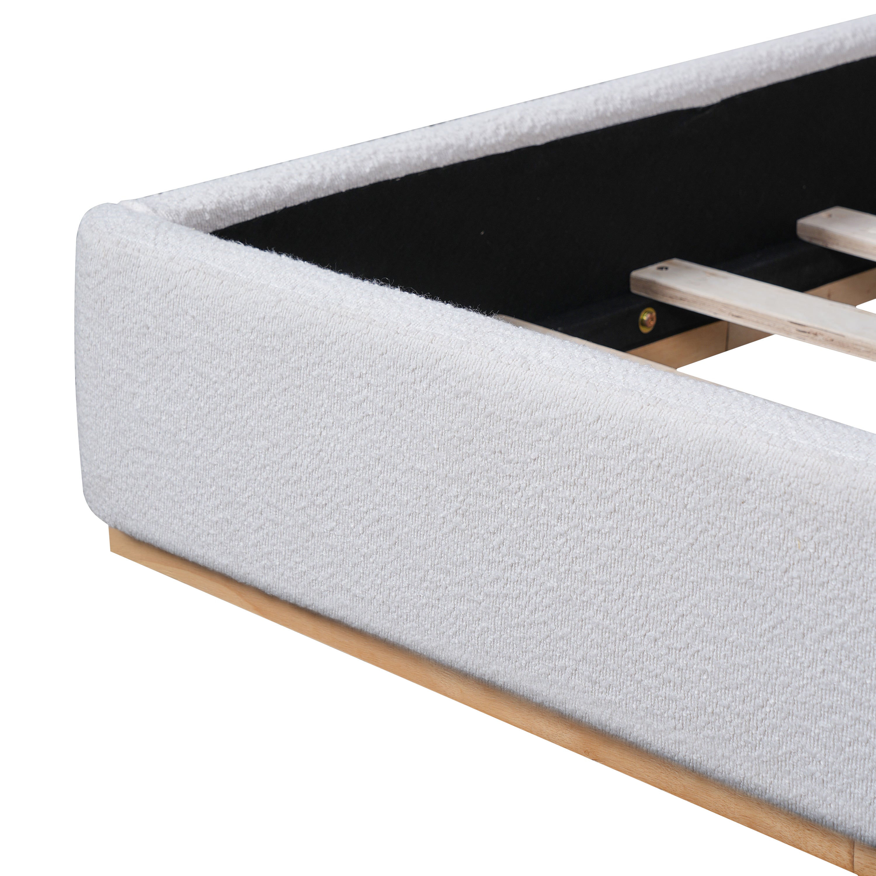 Bed Frame with Boucle Upholstered Wingback Headboard