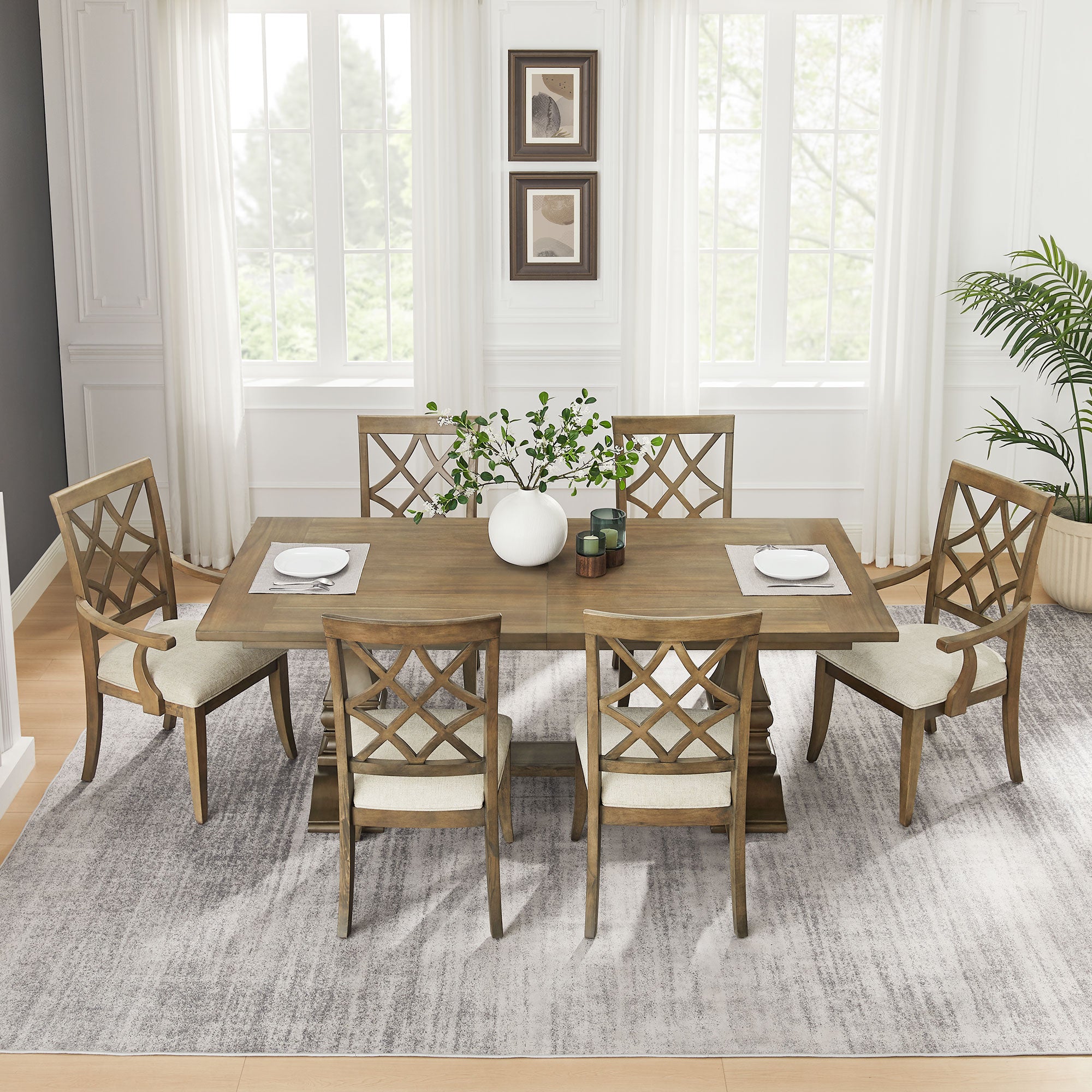 7-Piece Mid Century Extendable Wooden Dining Set