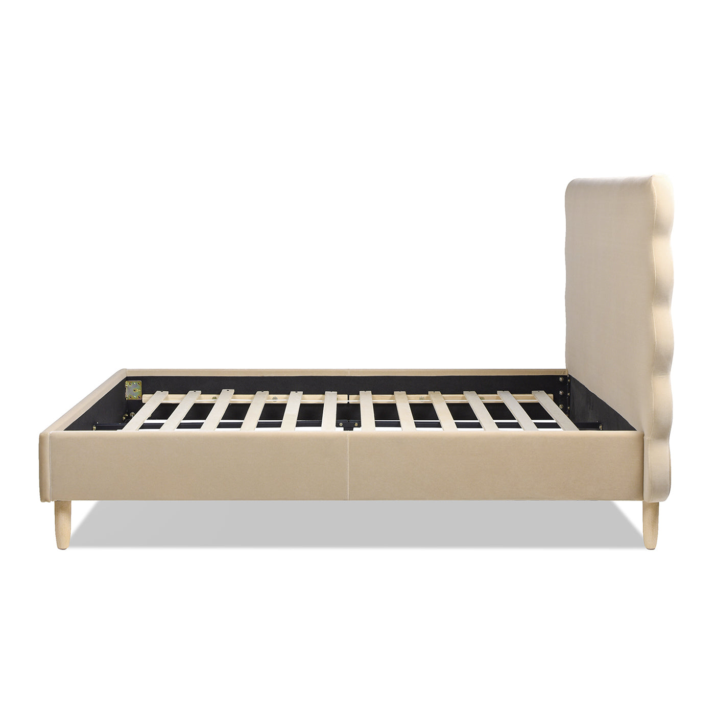 Essencee Upholstered Platform Bed with Wavy Headboard and Wood Legs
