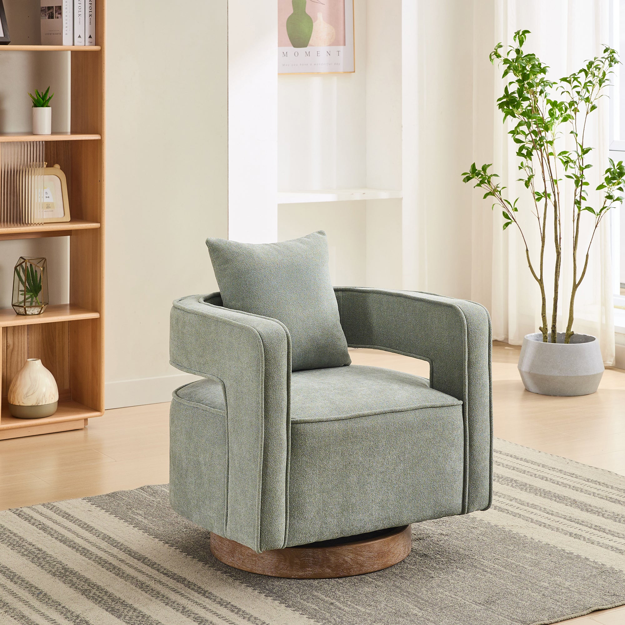 Fernleigh Swivel Accent Open Back Barrel Chair With Weathered Base