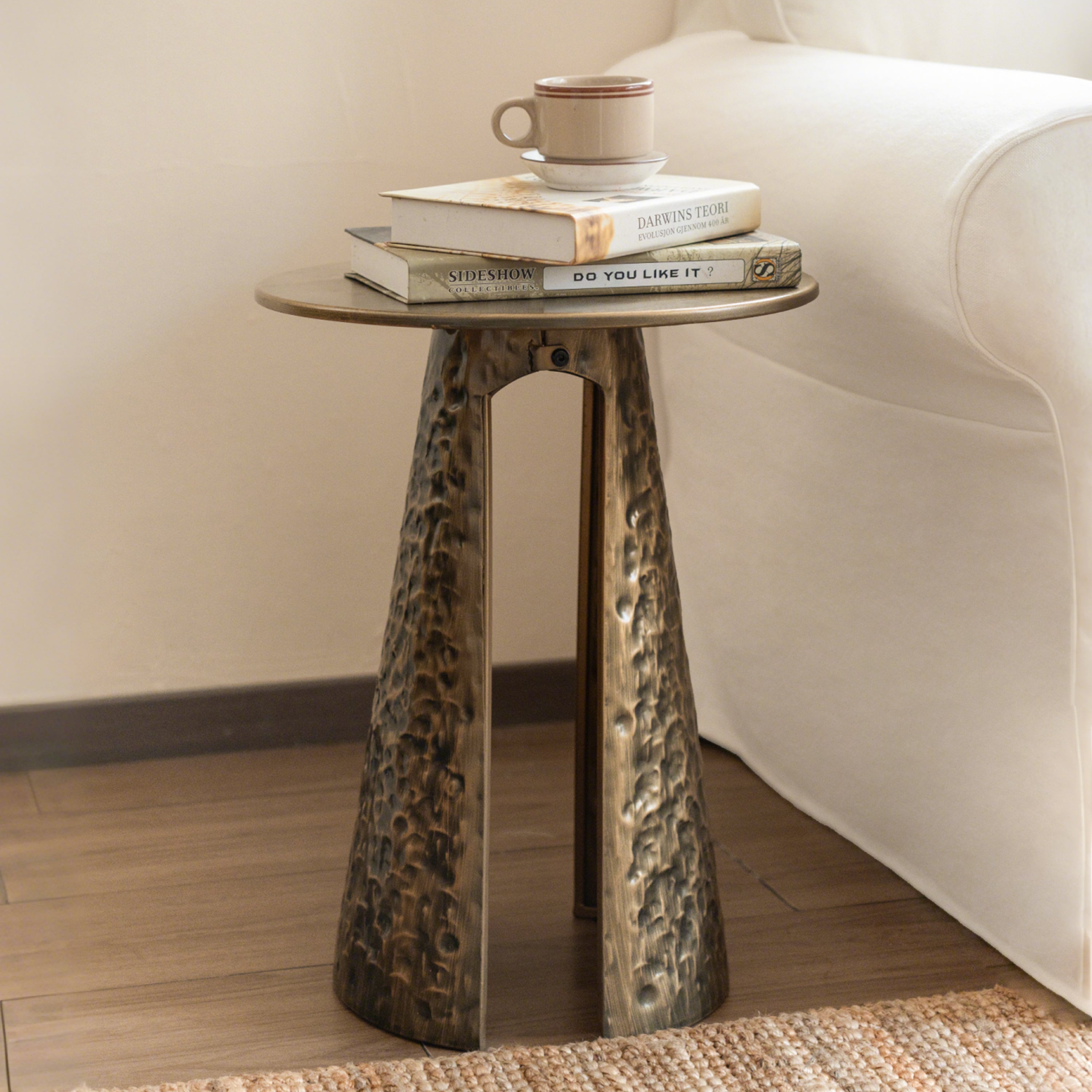 Hand-Hammered Metal Accent Side Table