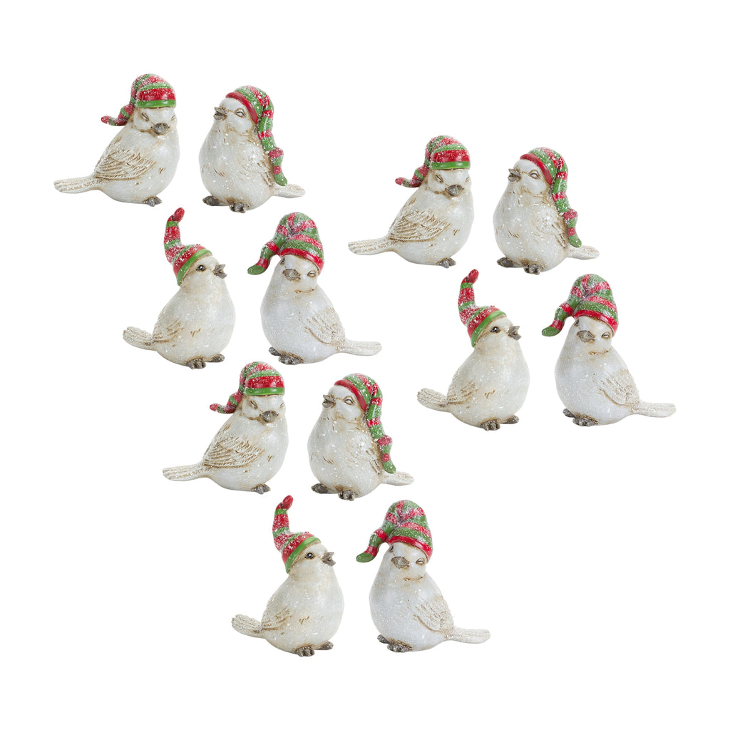 Winter-Bird-Figurine-with-Stocking-Hat-(set-of-12)-White-Decor