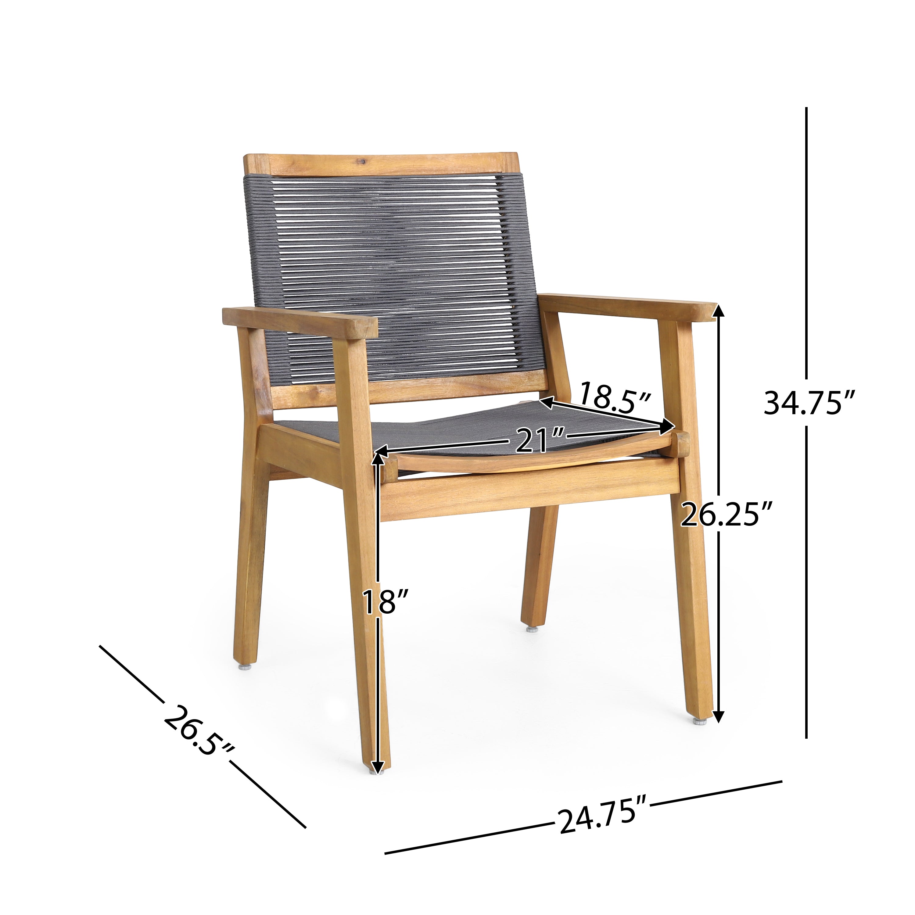 Outdoor Dining Chair with Rope Weave Design and Wooden Frame, Set of 2