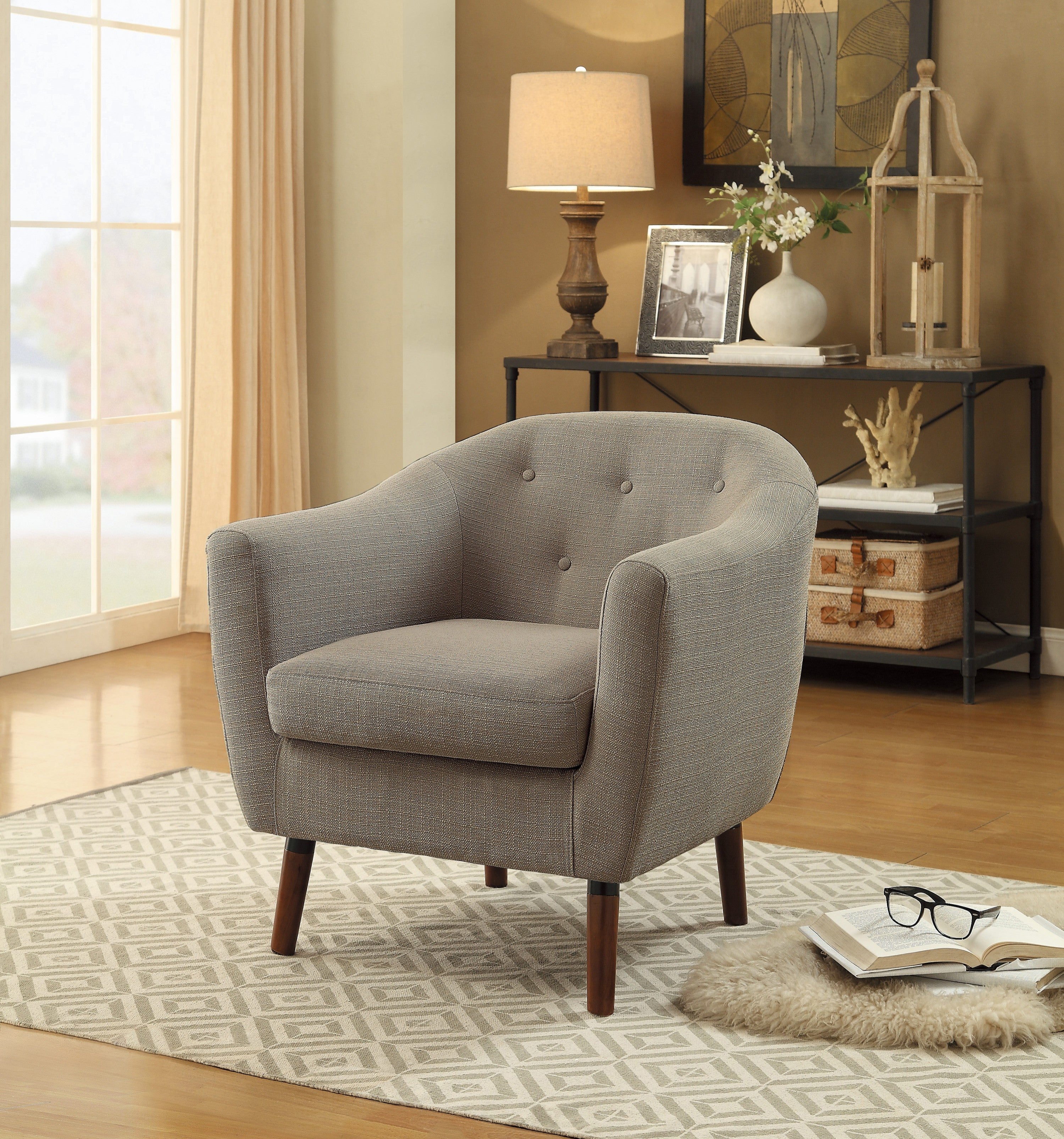 Upholstered Sloped Arm Tufted Club Accent Chair