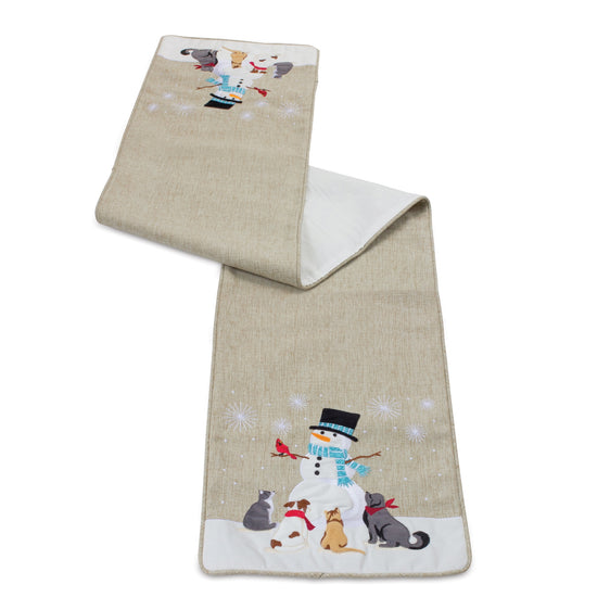 Embroidered Snowman Holiday Table Runner 70"
