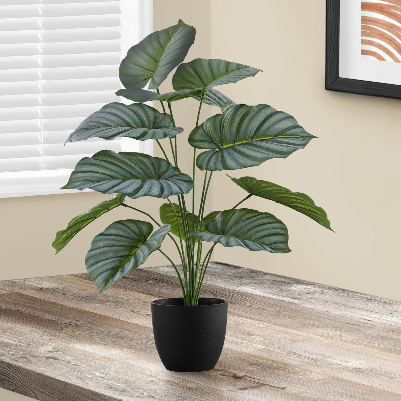 24" Tall Artificial Calathea Plant with Black Pot