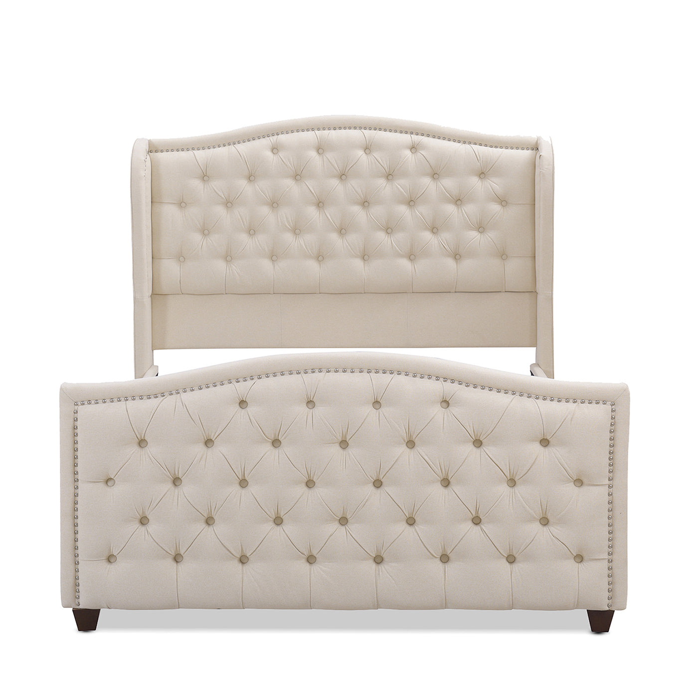 Queen Size Upholstered Bed with Button Tufting and Nailhead Trim