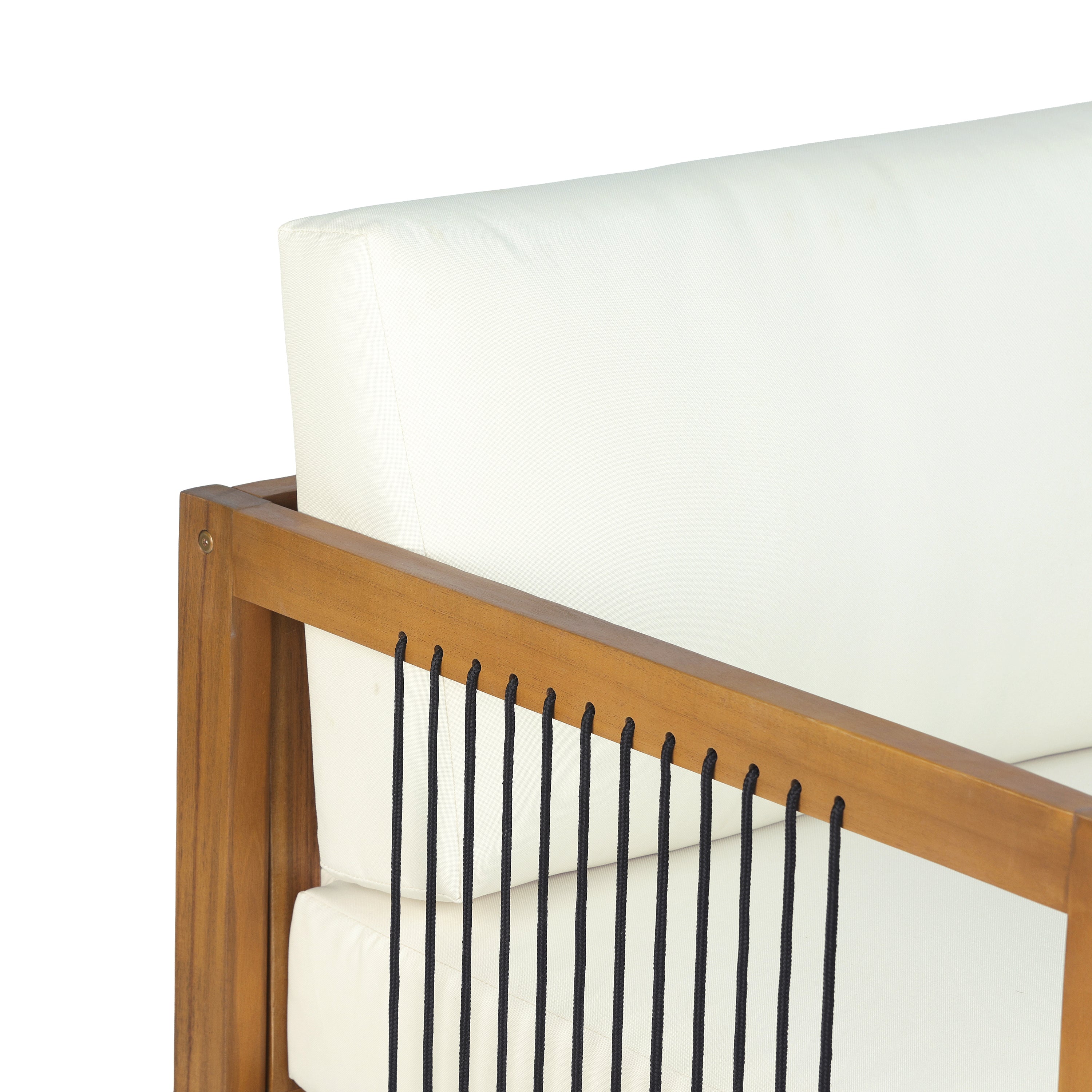 Sierra Acacia Wood Outdoor Loveseat with Handwoven Rope, Patio 2-Seater Sofa with Removable Cushions