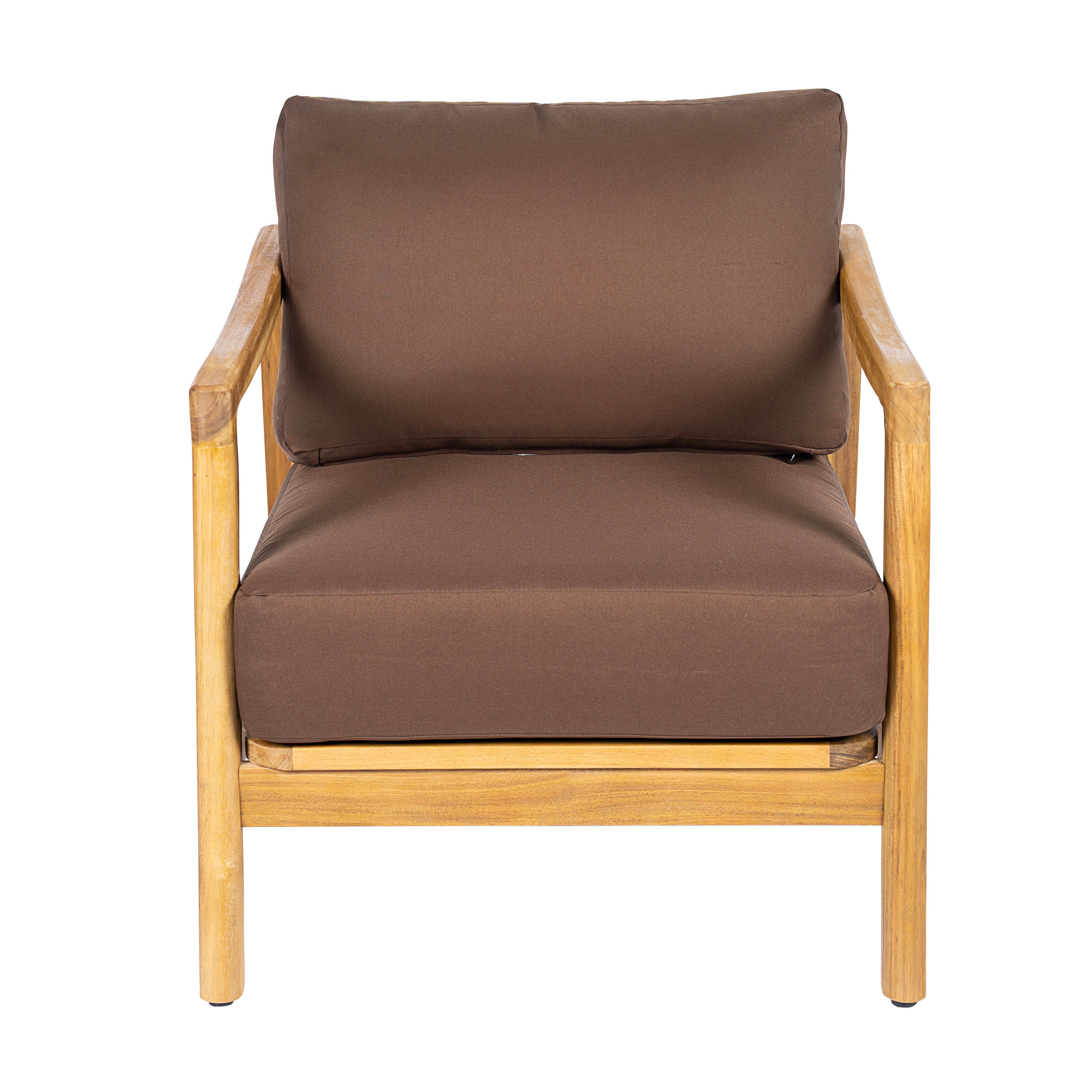 Outdoor Club Chair, Acacia Wood Frame with Rope Back Detail, Water-Repellent Beige Cushions