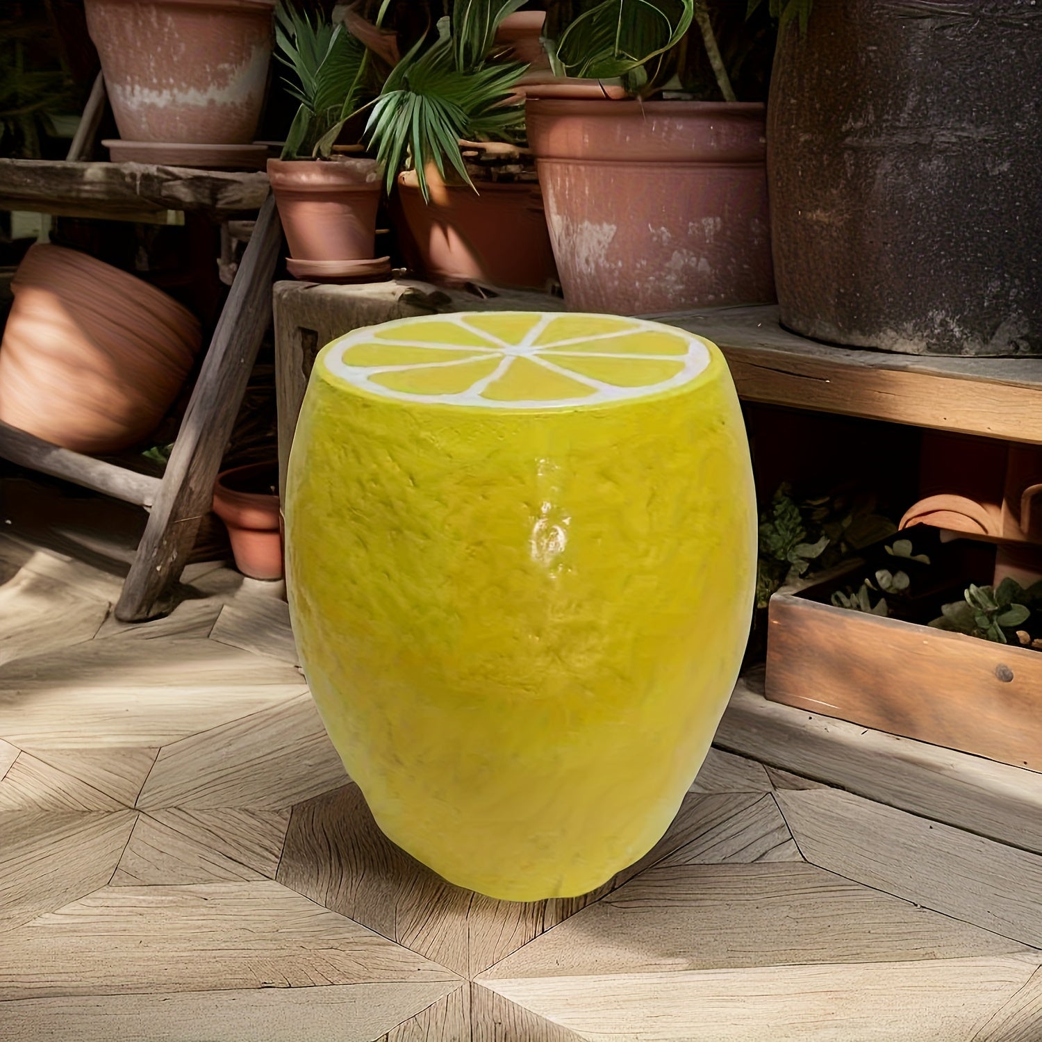 14" Yellow Lemon Resin Garden Stool