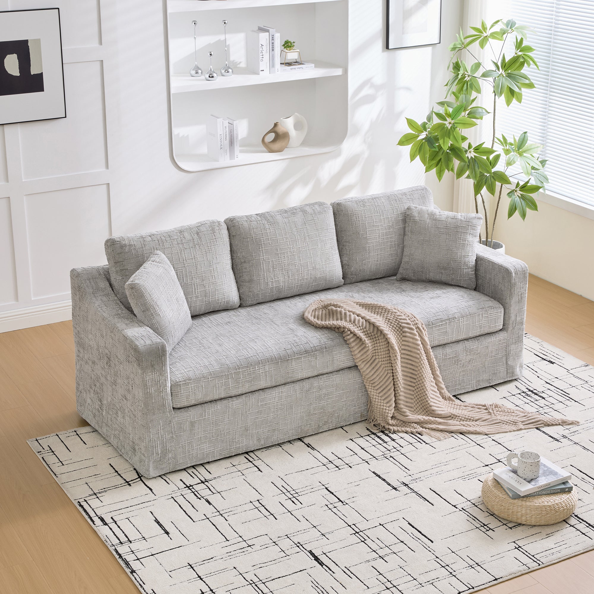 Three-Seater Modern Casual Chenille Sofa with Deep Seat