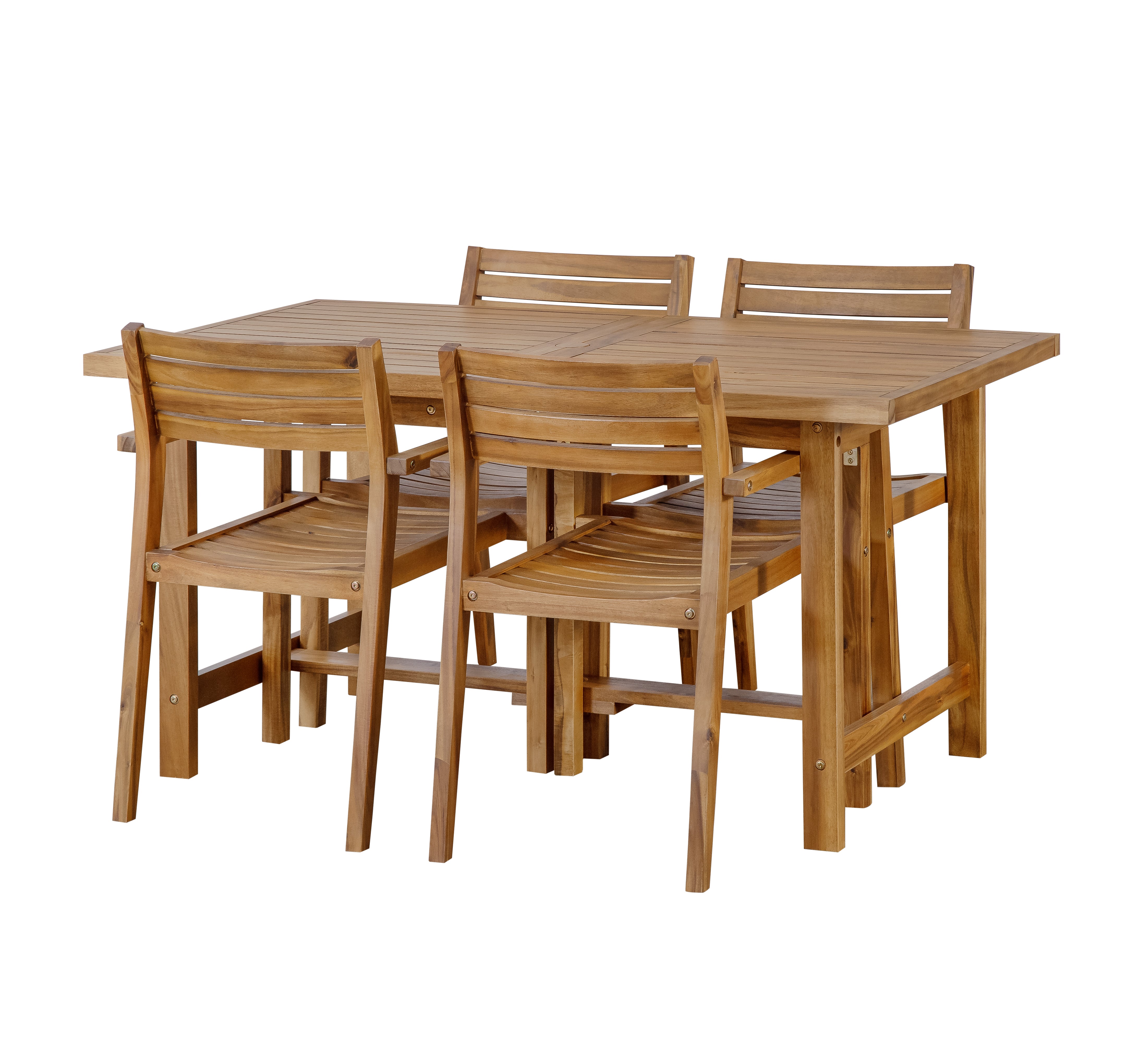 5-Piece Outdoor Acacia Wood Outdoor Dining Set, 59.06-Inch Rectangular Table with Umbrella Hole