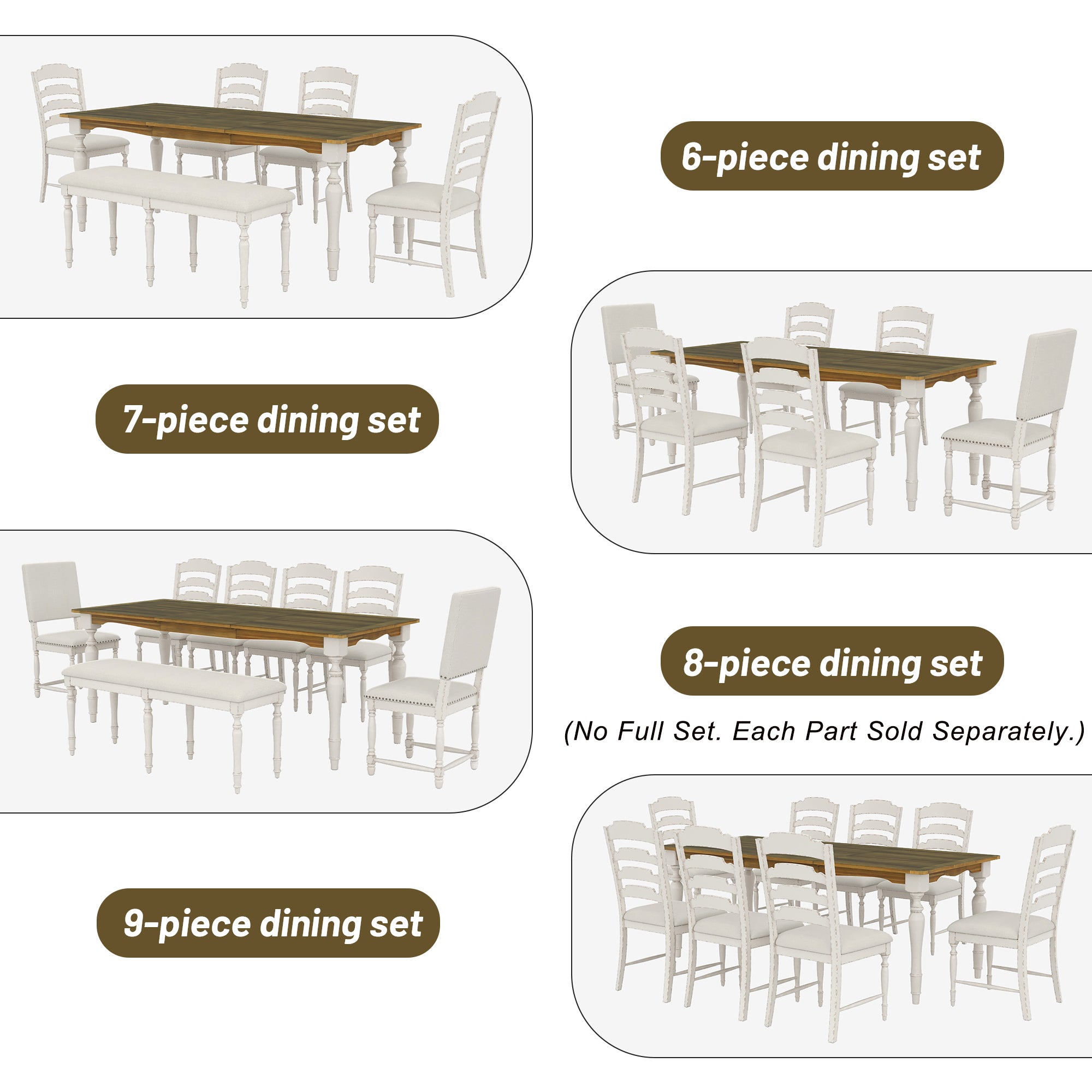 Foreverx 9-Piece Dining Set with Removable Leaf Table and 8 Upholstered Dining Chairs