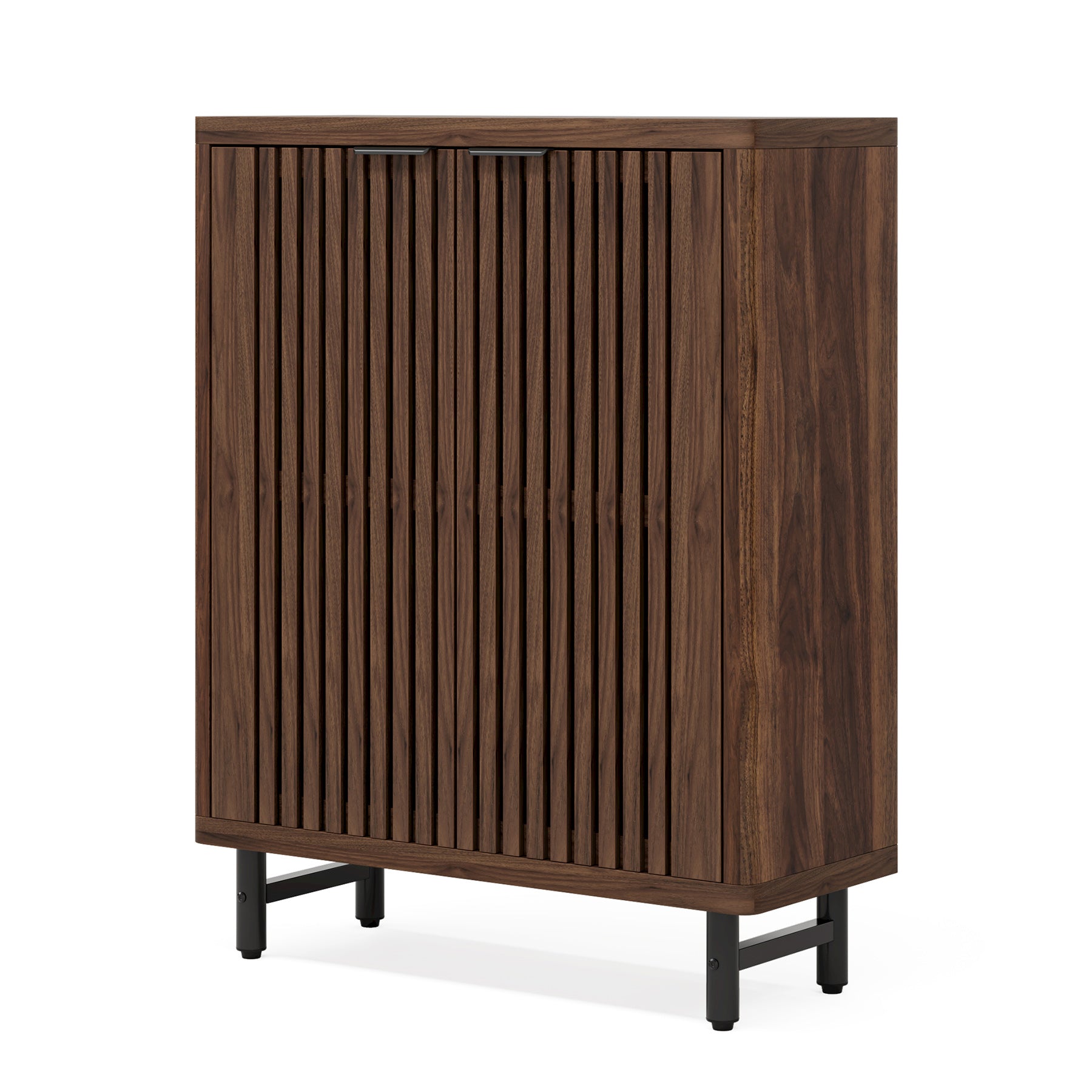 Modern Black Wooden 6-Tier Shoe Cabinet with Louvered Doors