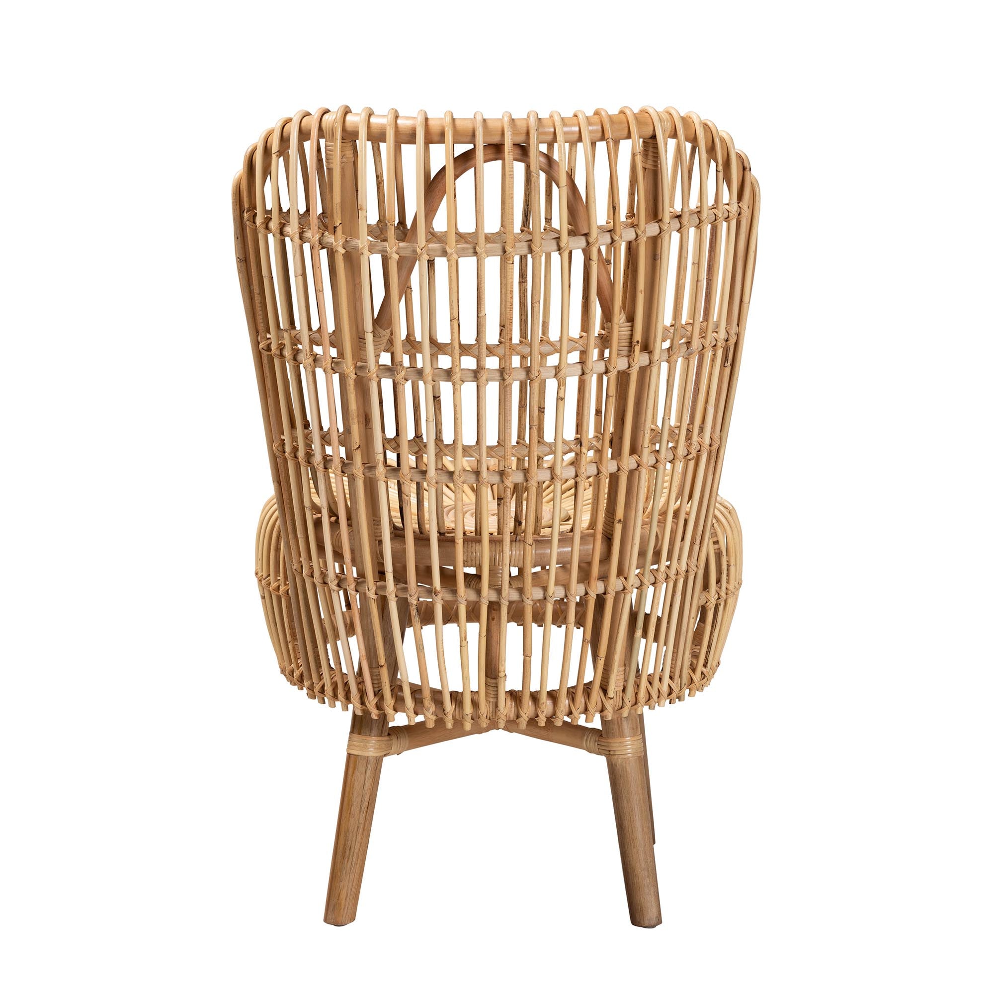 Modern Bohemian Natural Rattan Tall Lounge Chair