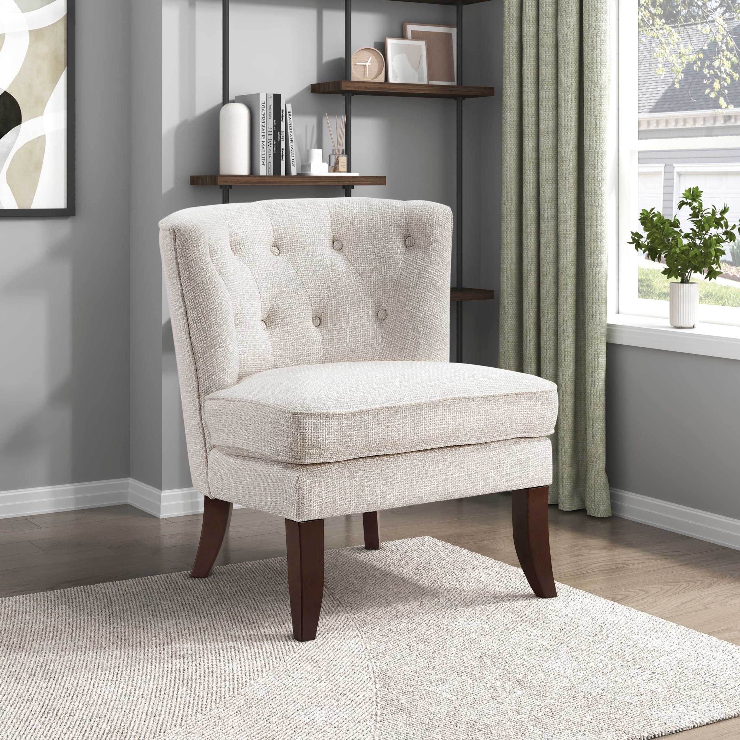 Armless Button Tufted Accent Chair with Solid Wood Legs