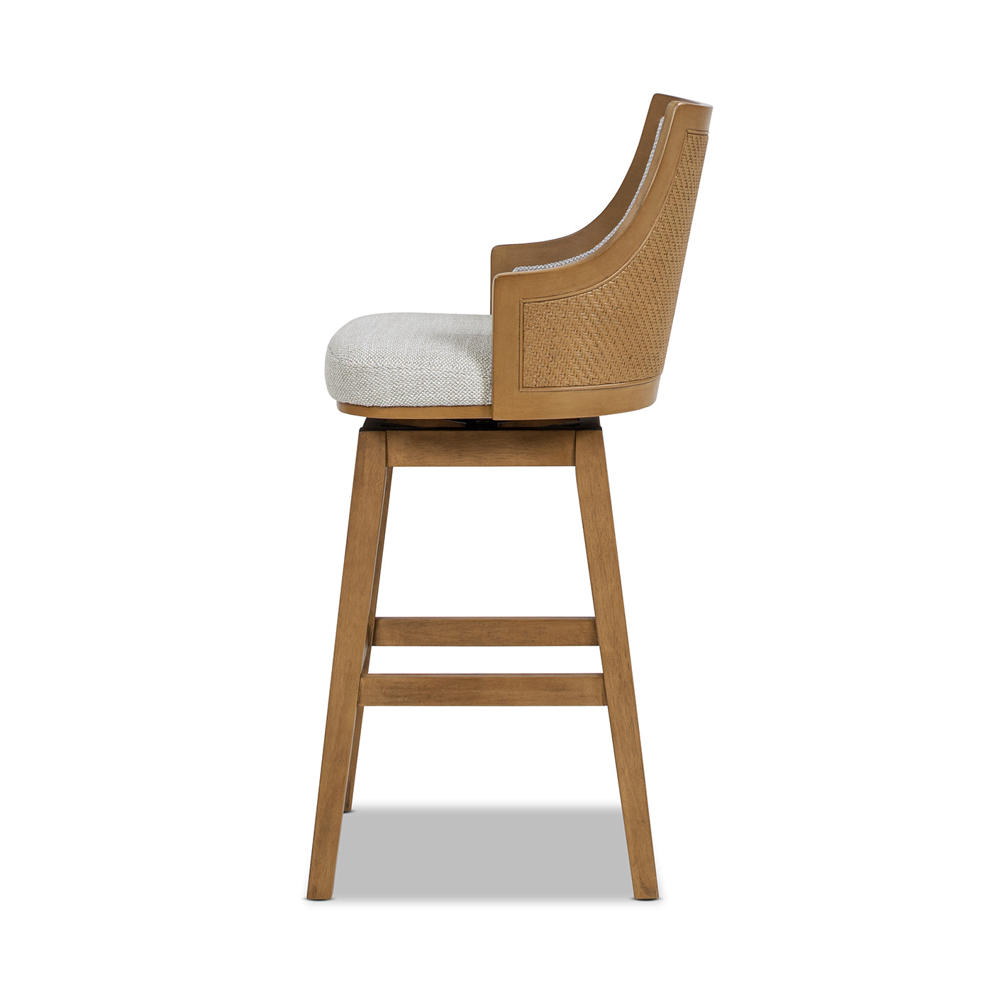 Bahama 30" Cane Rattan High-Back Swivel Bar Stool with Recessed Arms