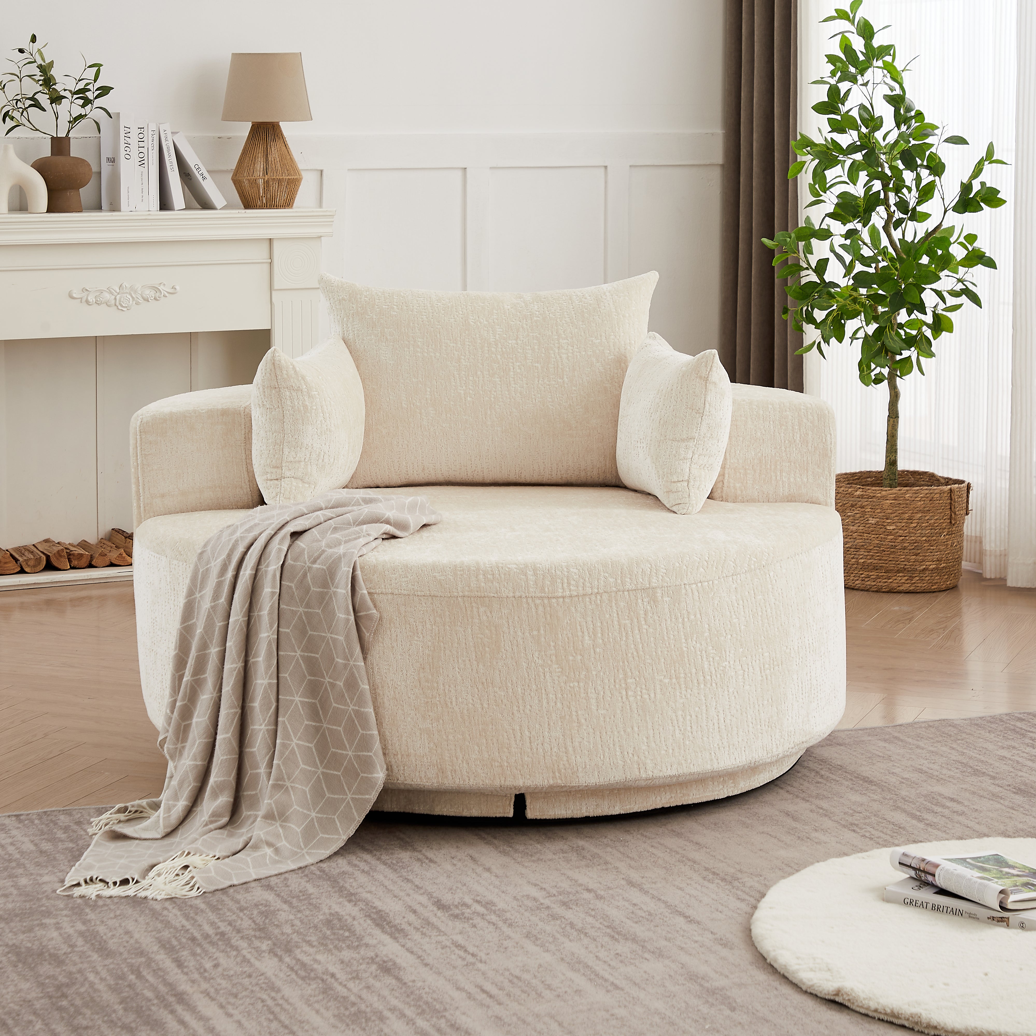 Oversized Chenille Swivel Lounge Chair
