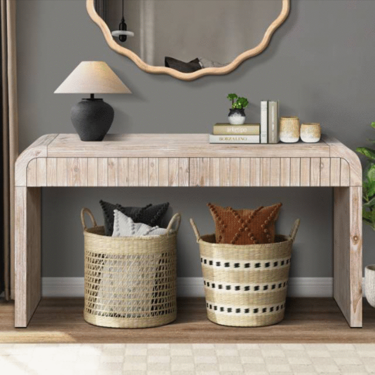 Console Table with Curved Edge 2 Hidden Handle Drawers