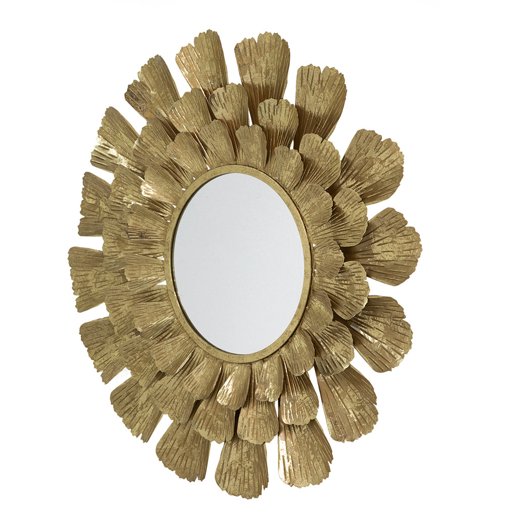 37" Round Metal Mirror with Trumpeting Florals Design
